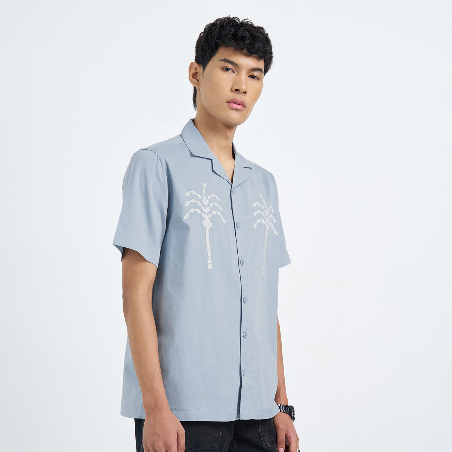 Image of PEOPLE Men Embroidered Casual Blue Shirt