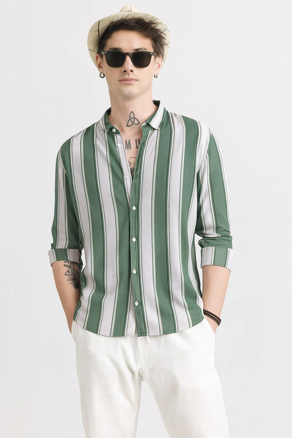 S-LINE Men Striped Casual Green Shirt - Buy S-LINE Men Striped 