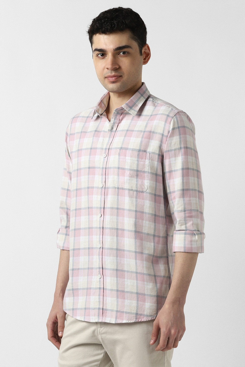 Image of PETER ENGLAND Men Checkered Casual Pink Shirt