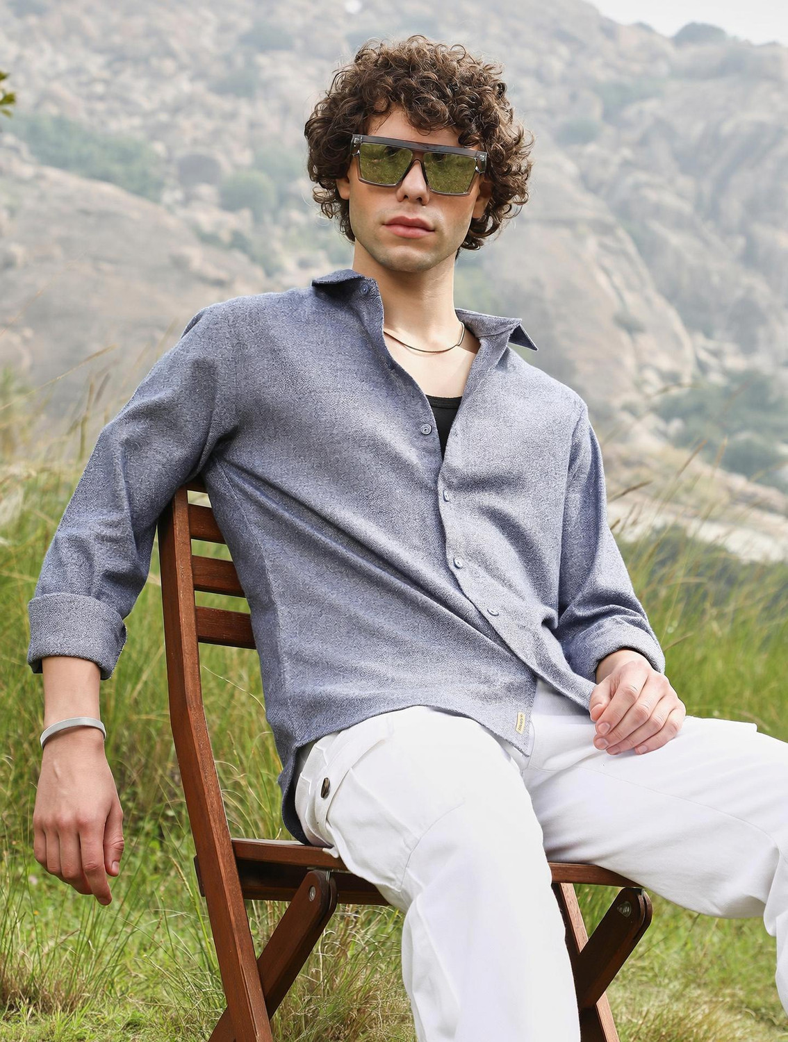 Image of CAMPUS SUTRA Men Printed Casual Blue Shirt
