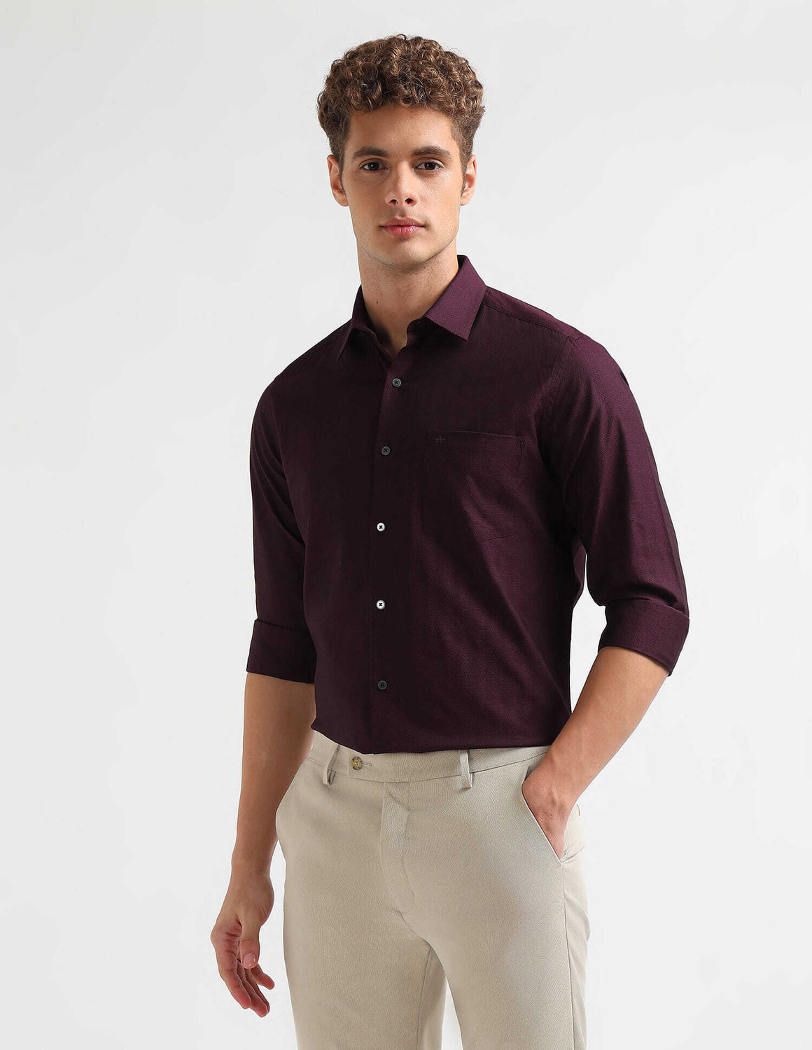 Image of ARROW Men Self Design Formal Red Shirt