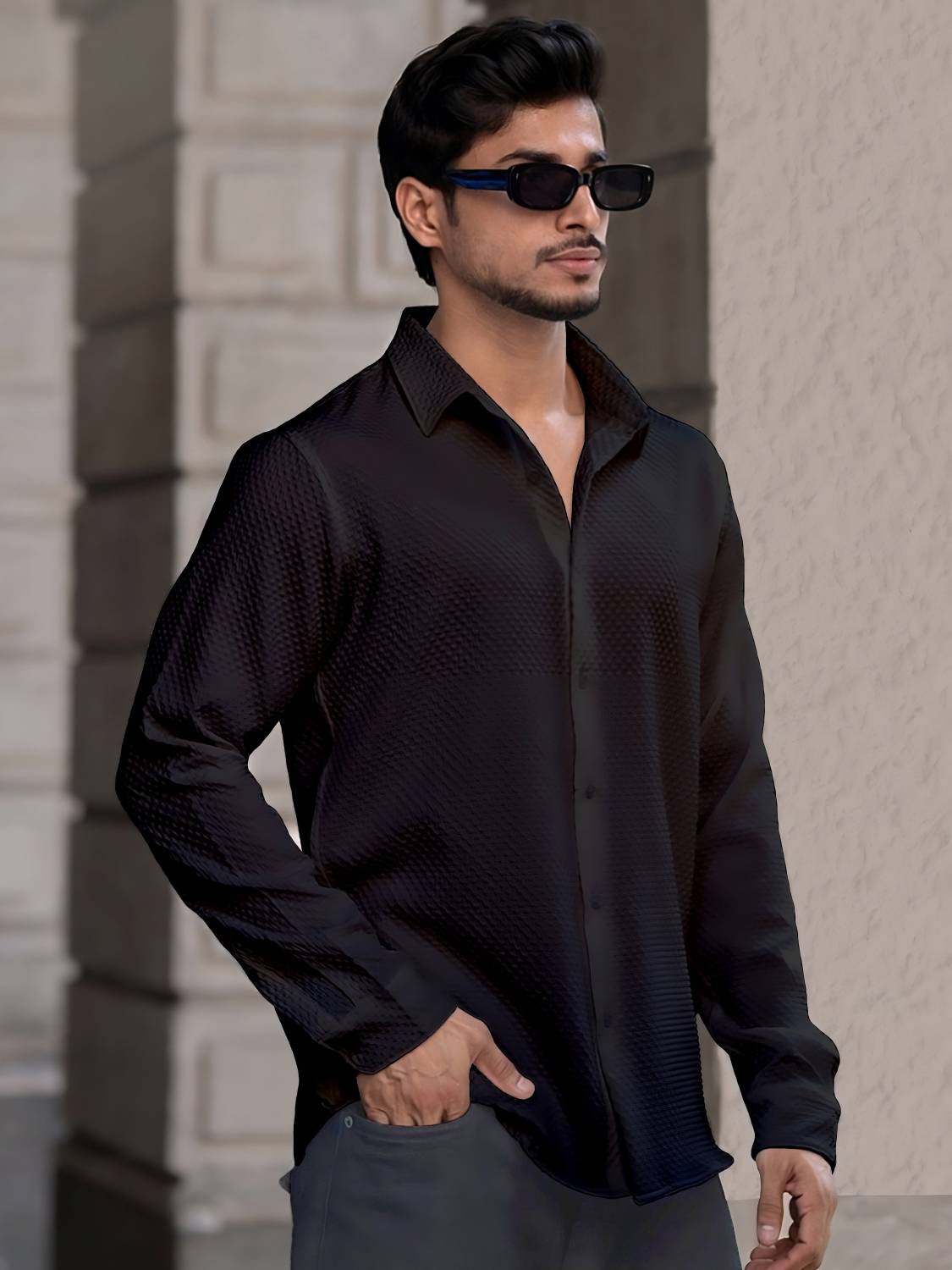 Cloth Factory Men Solid Casual Black Shirt
