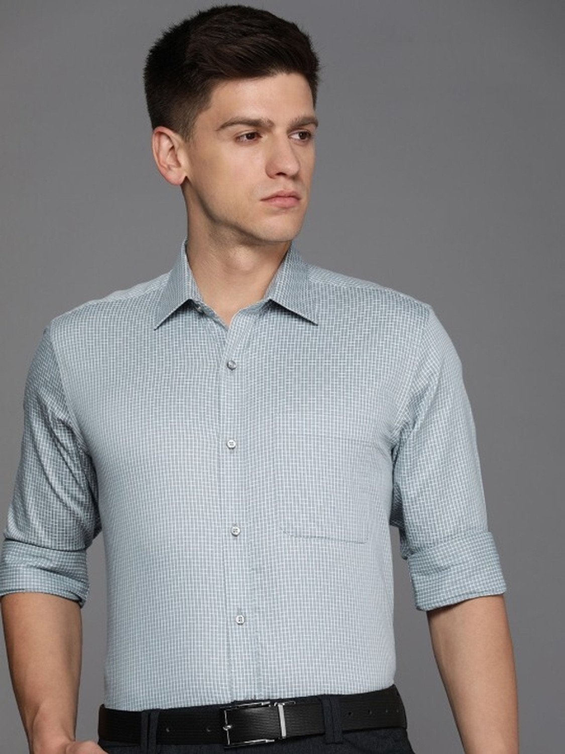 Image of Raymond Men Self Design Formal Grey Shirt