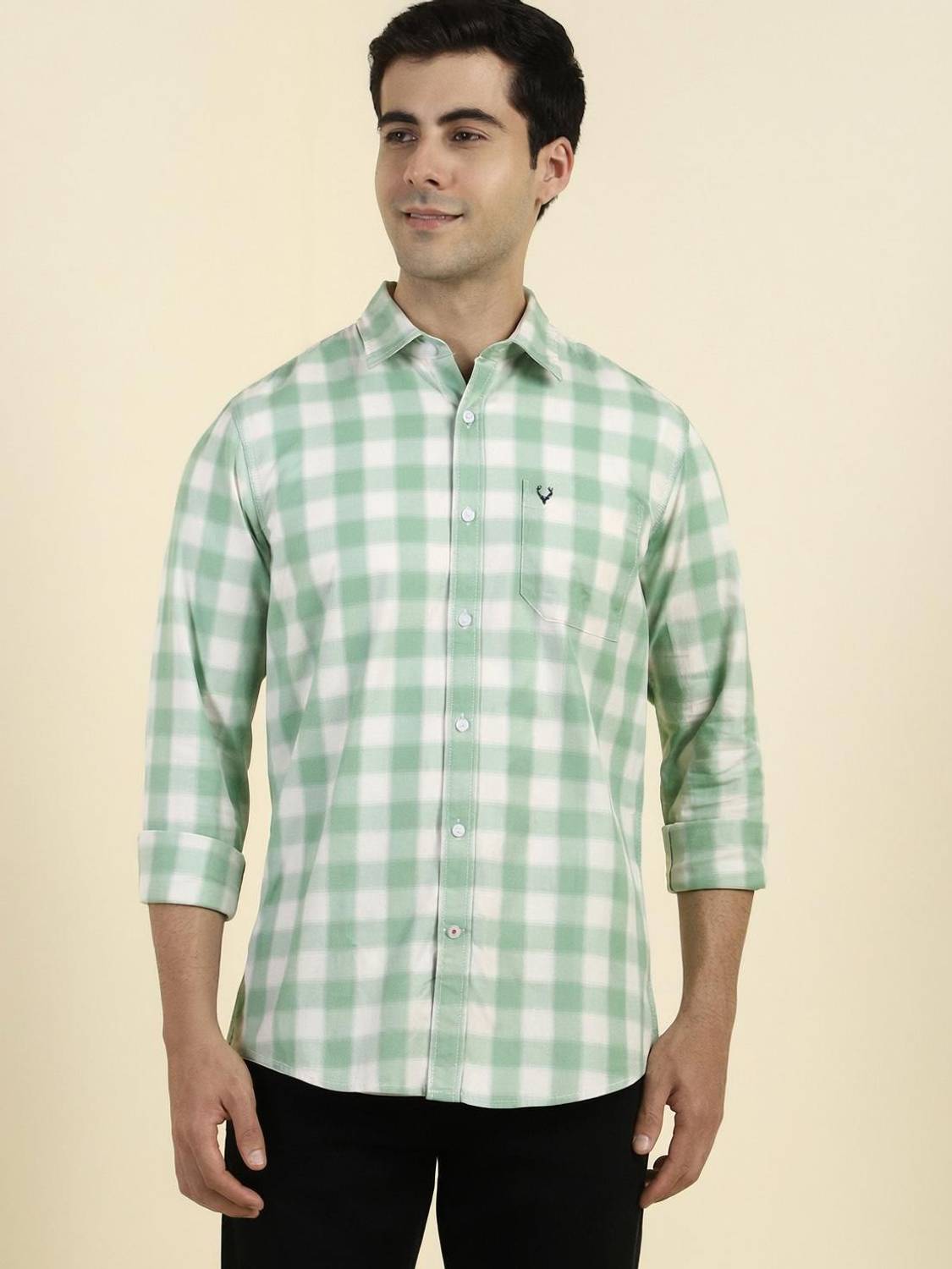 Allen Solly Men Checkered Casual Green Shirt