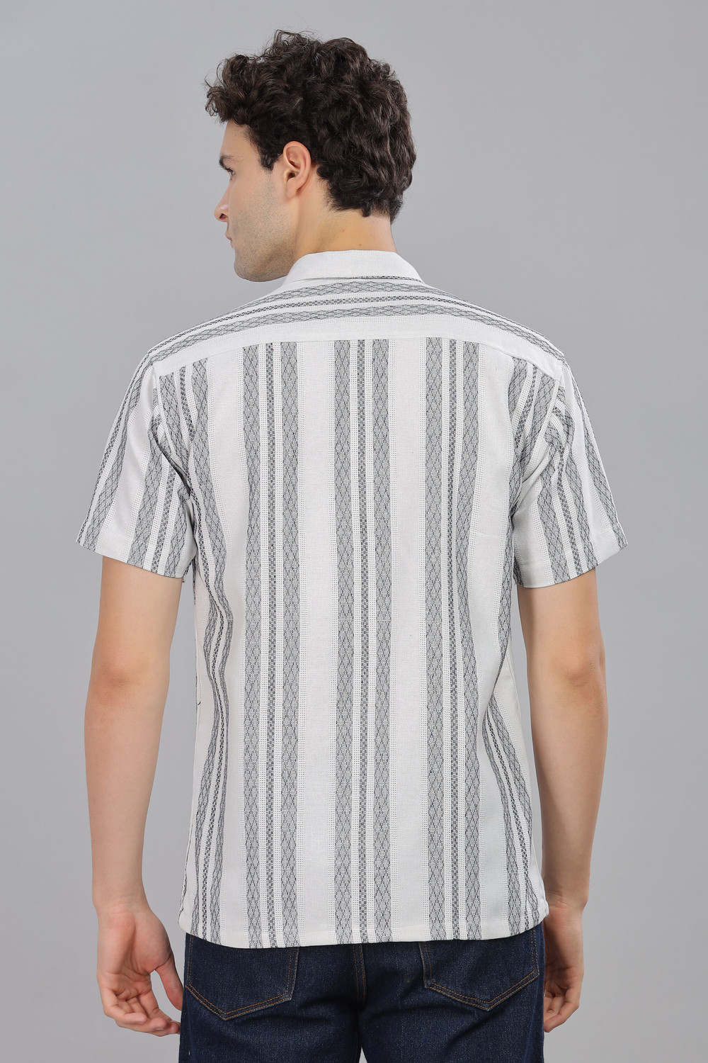 Image of MILDIN Men Striped Casual White Shirt