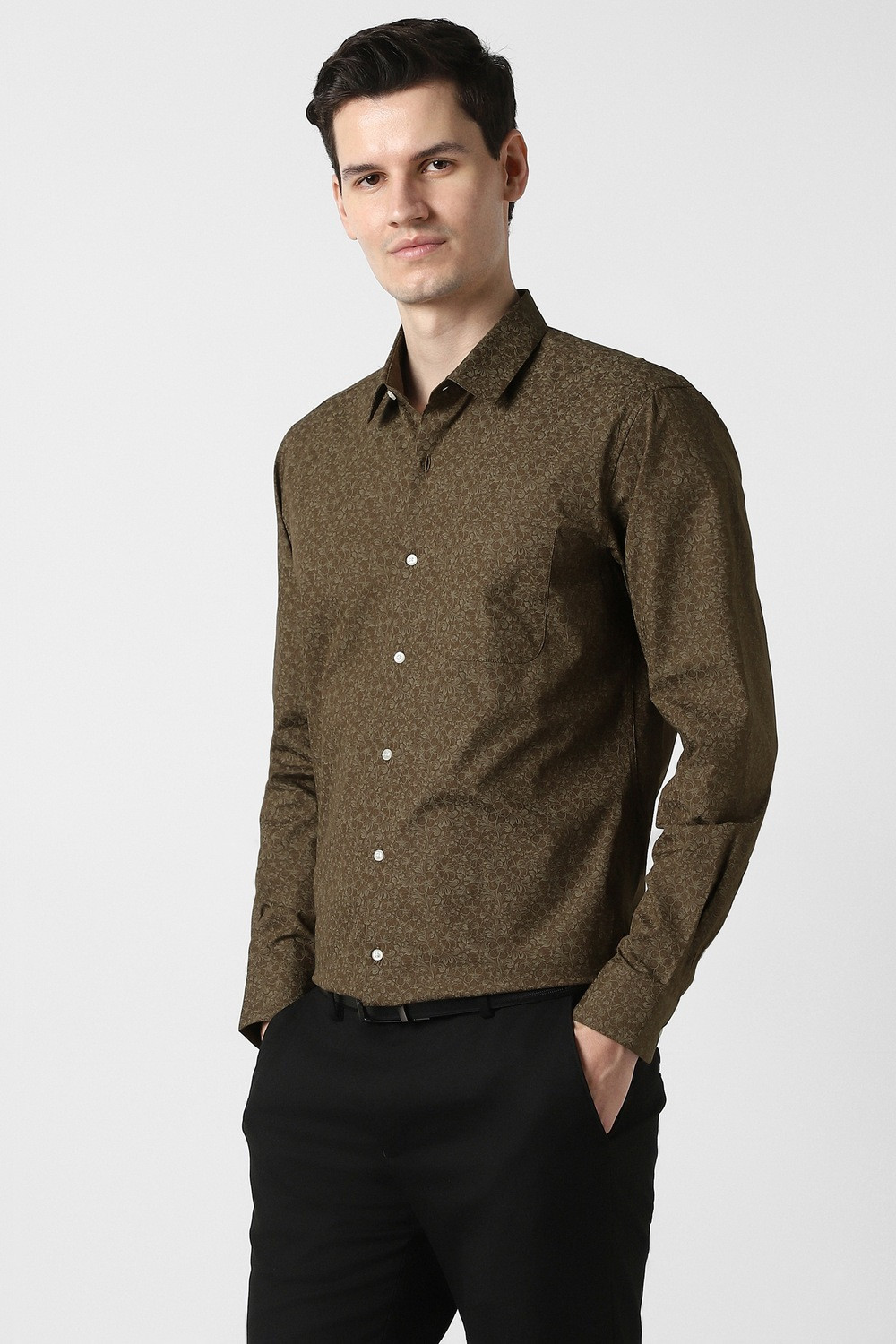 Image of PETER ENGLAND Men Printed Formal Brown Shirt