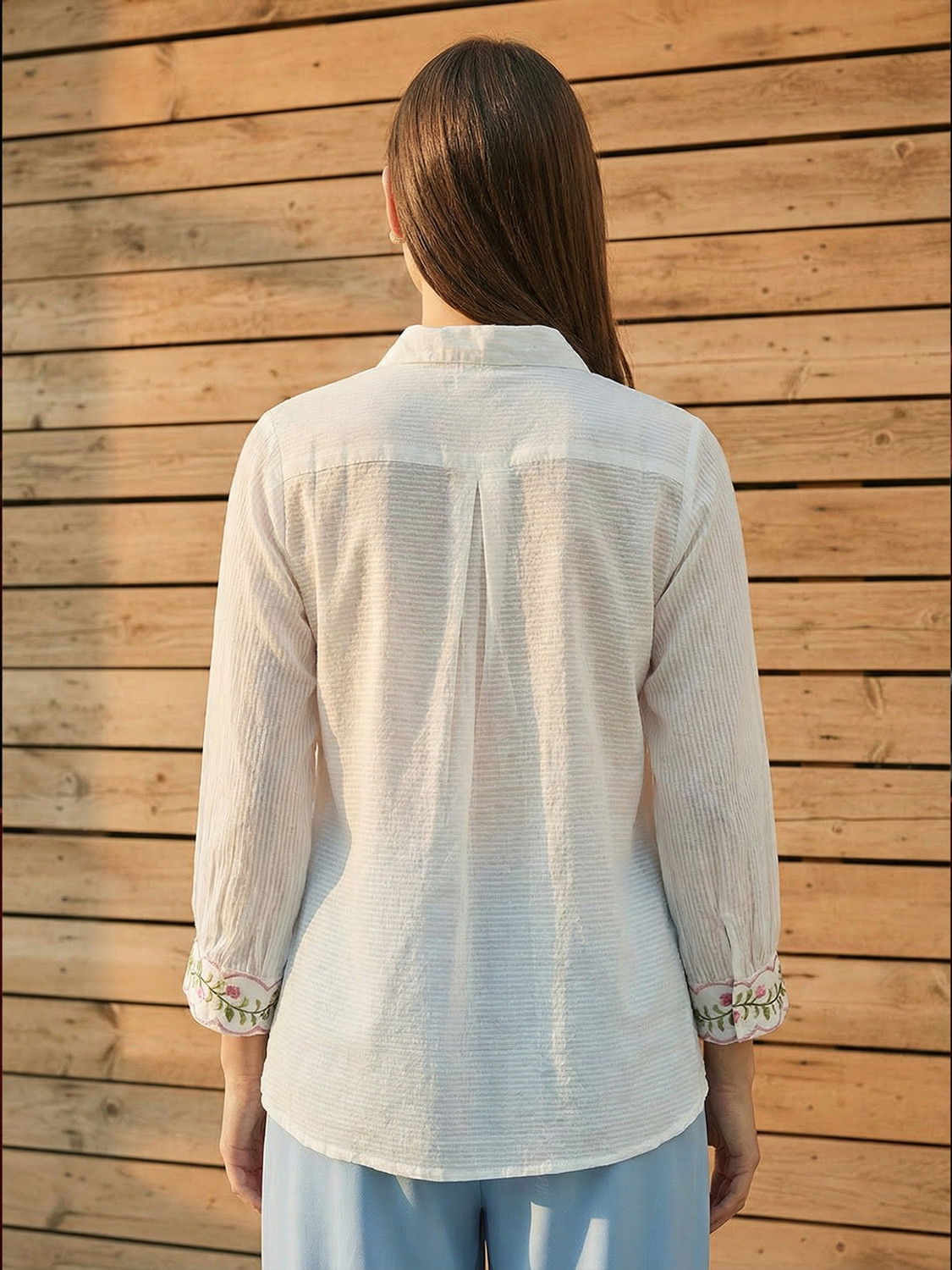 Image of ZUMMER Women Self Design Casual White Shirt