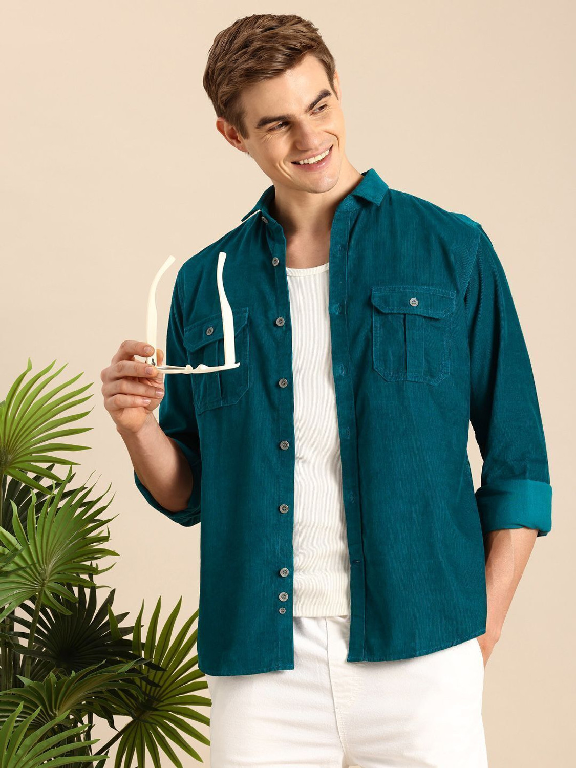 Mast & Harbour Men Solid Casual Green Shirt