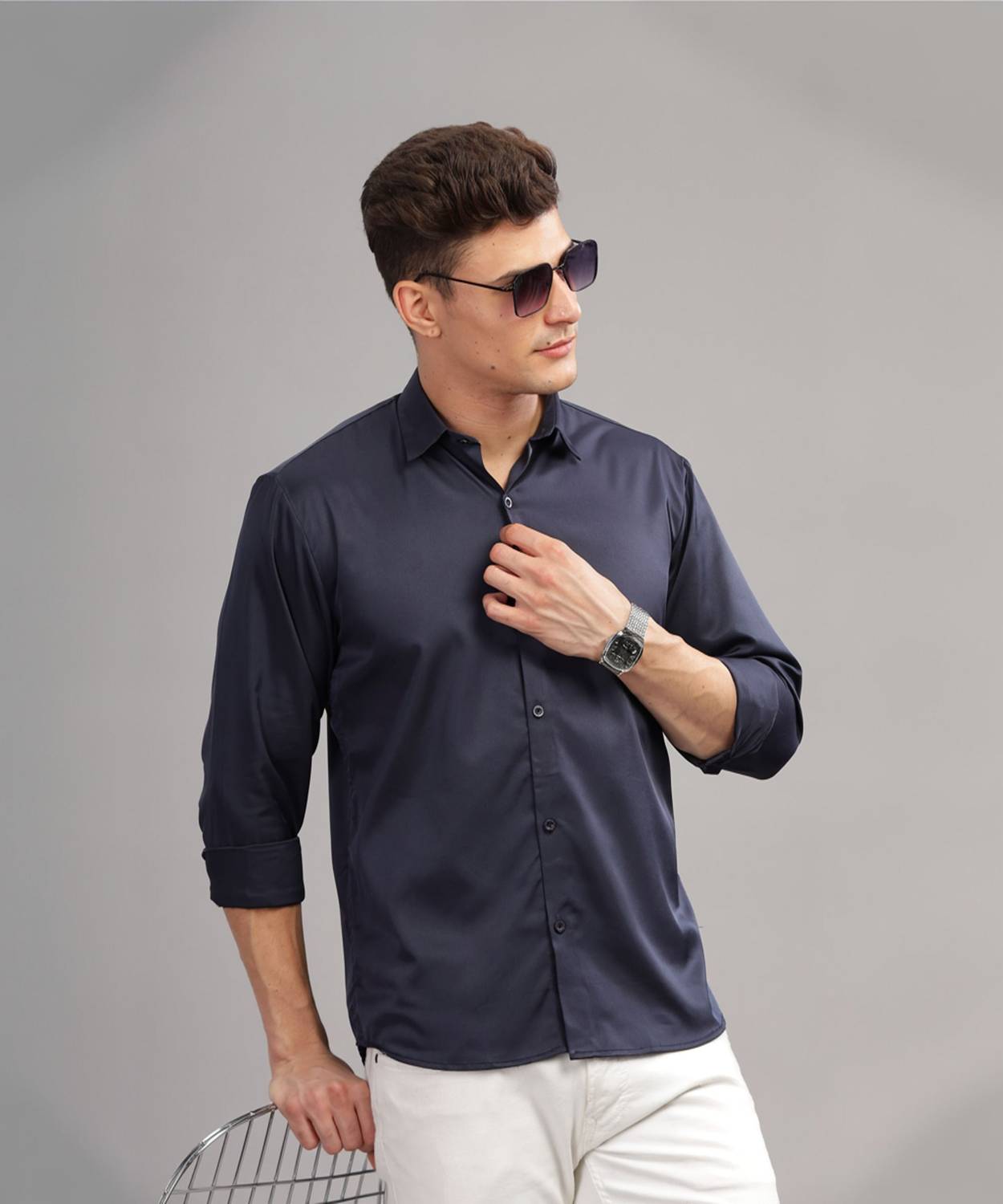 BLUE SQUAD Men Solid Casual Dark Blue Shirt