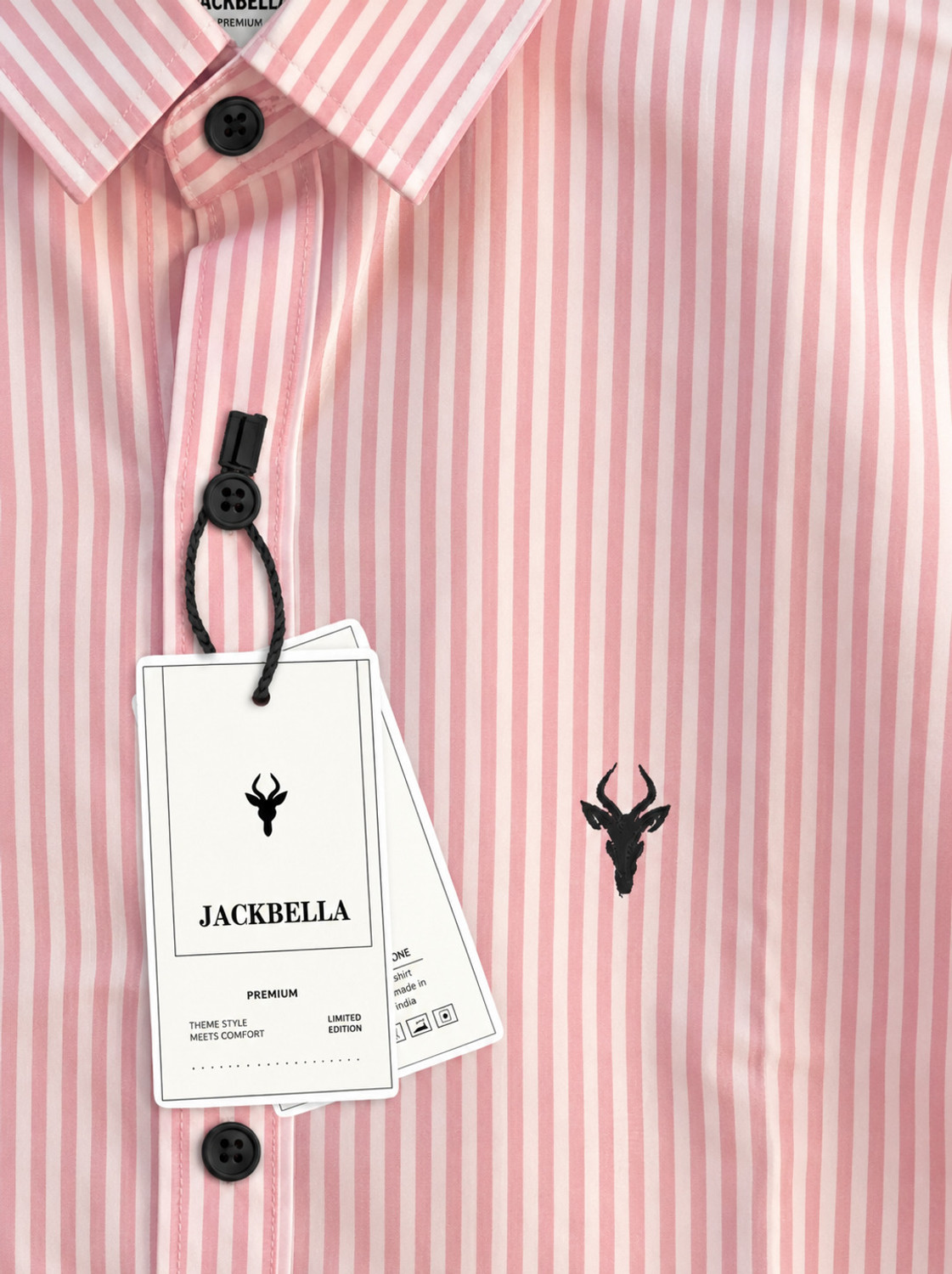Image of JACKBELLA Men Striped Casual Pink, White Shirt