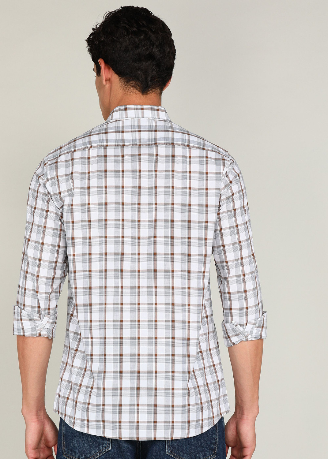 Image of PETER ENGLAND Men Checkered Formal Grey Shirt