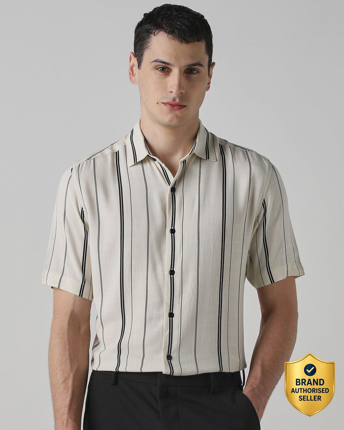 Image of MUFTI Men Slim Fit Striped Spread Collar Casual Shirt