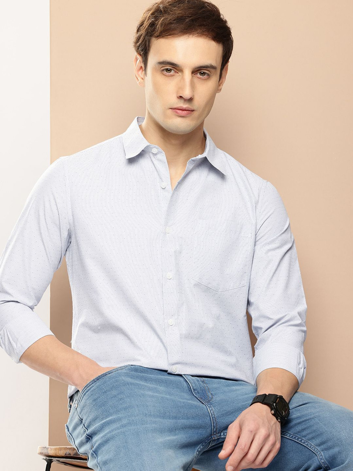 Image of encore by INVICTUS Men Self Design Casual White Shirt