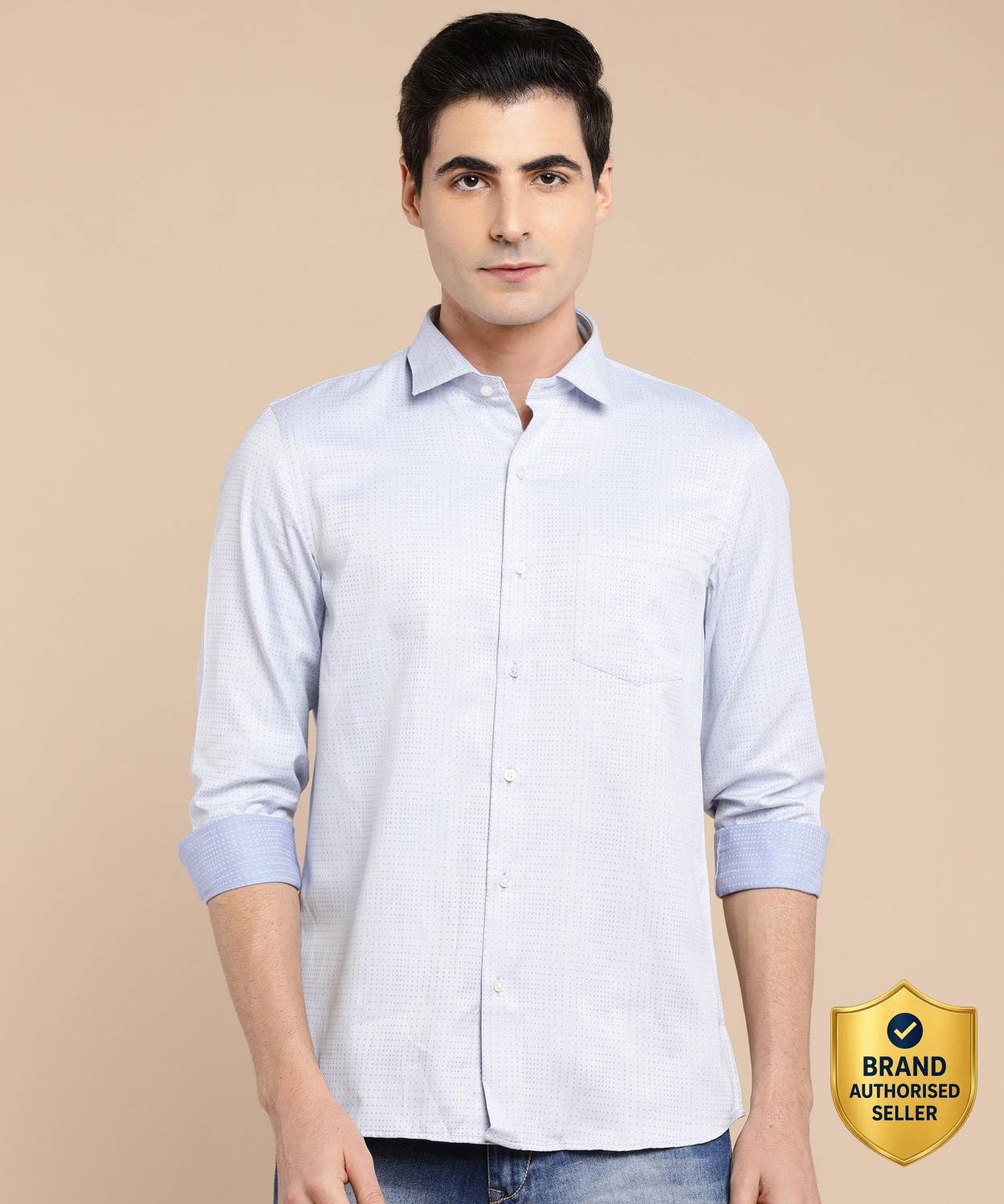 Arrow Newyork Men Self Design Casual Blue Shirt