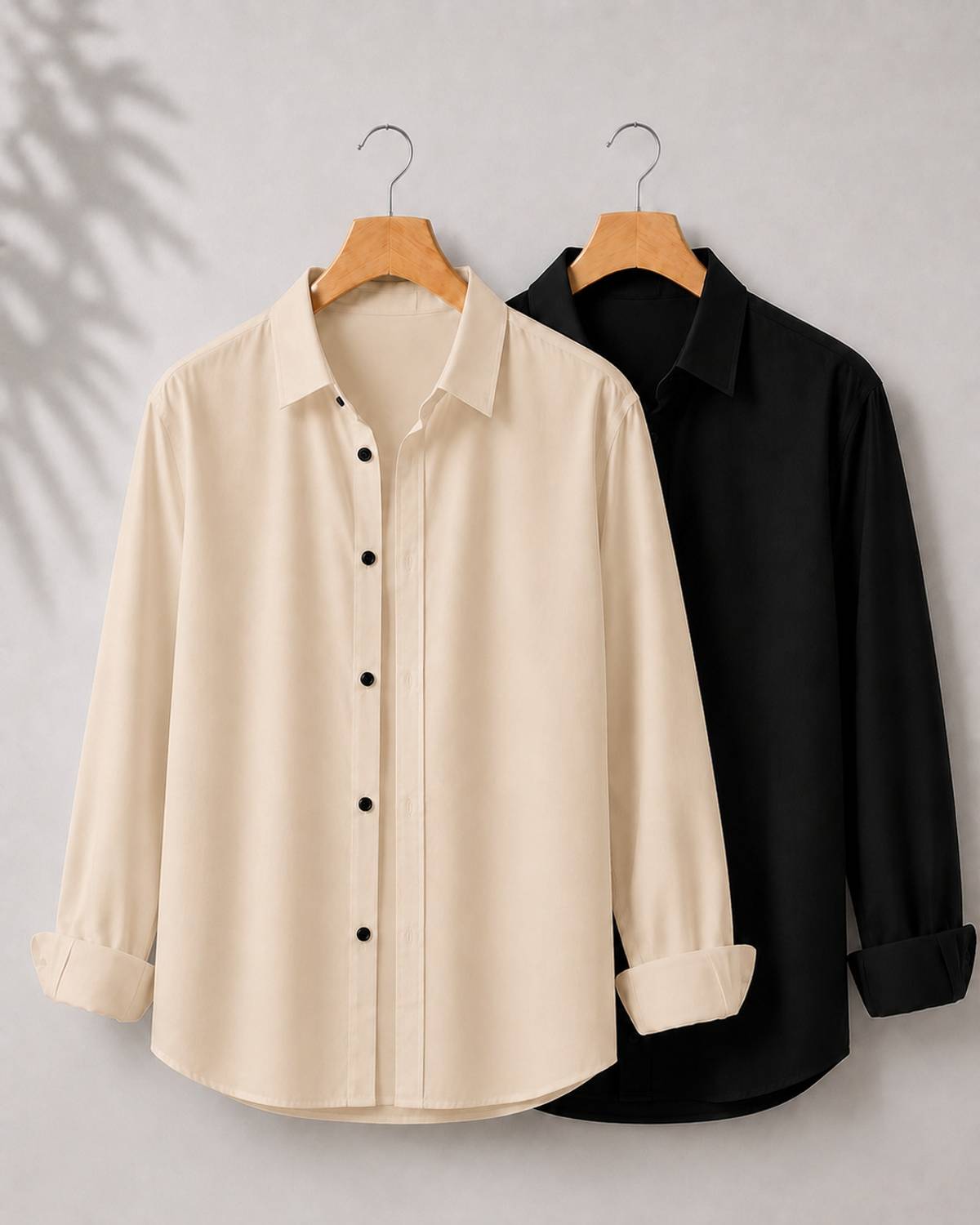 mozero Men Solid Casual Black, Beige Shirt