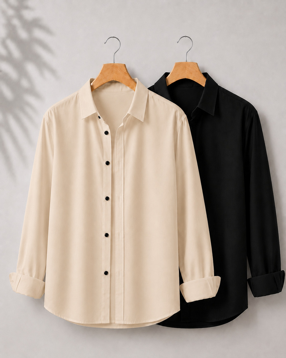 Image of mozero Men Solid Casual Beige, Black Shirt