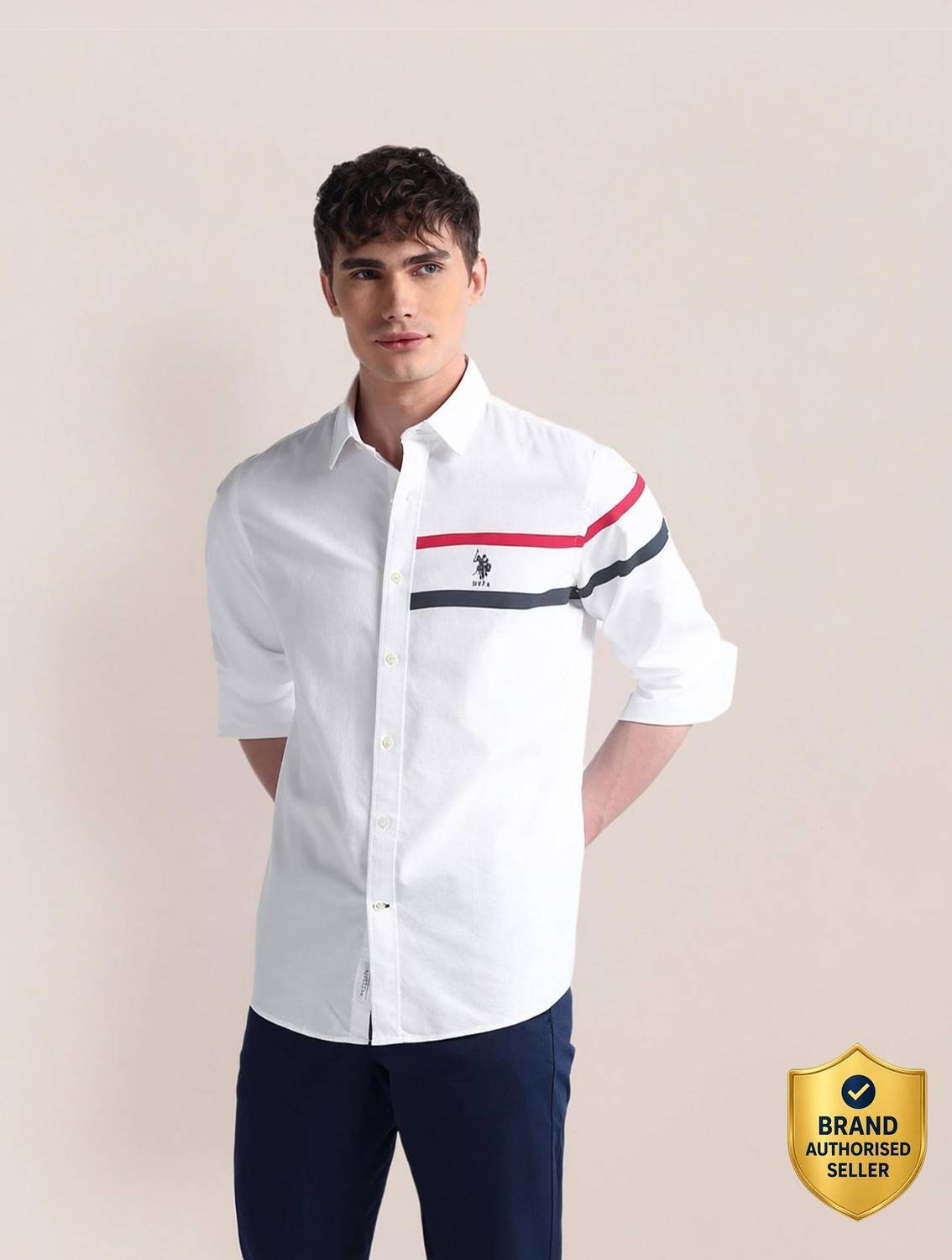 U.S. POLO ASSN. Men White Casual Shirt - Image 1