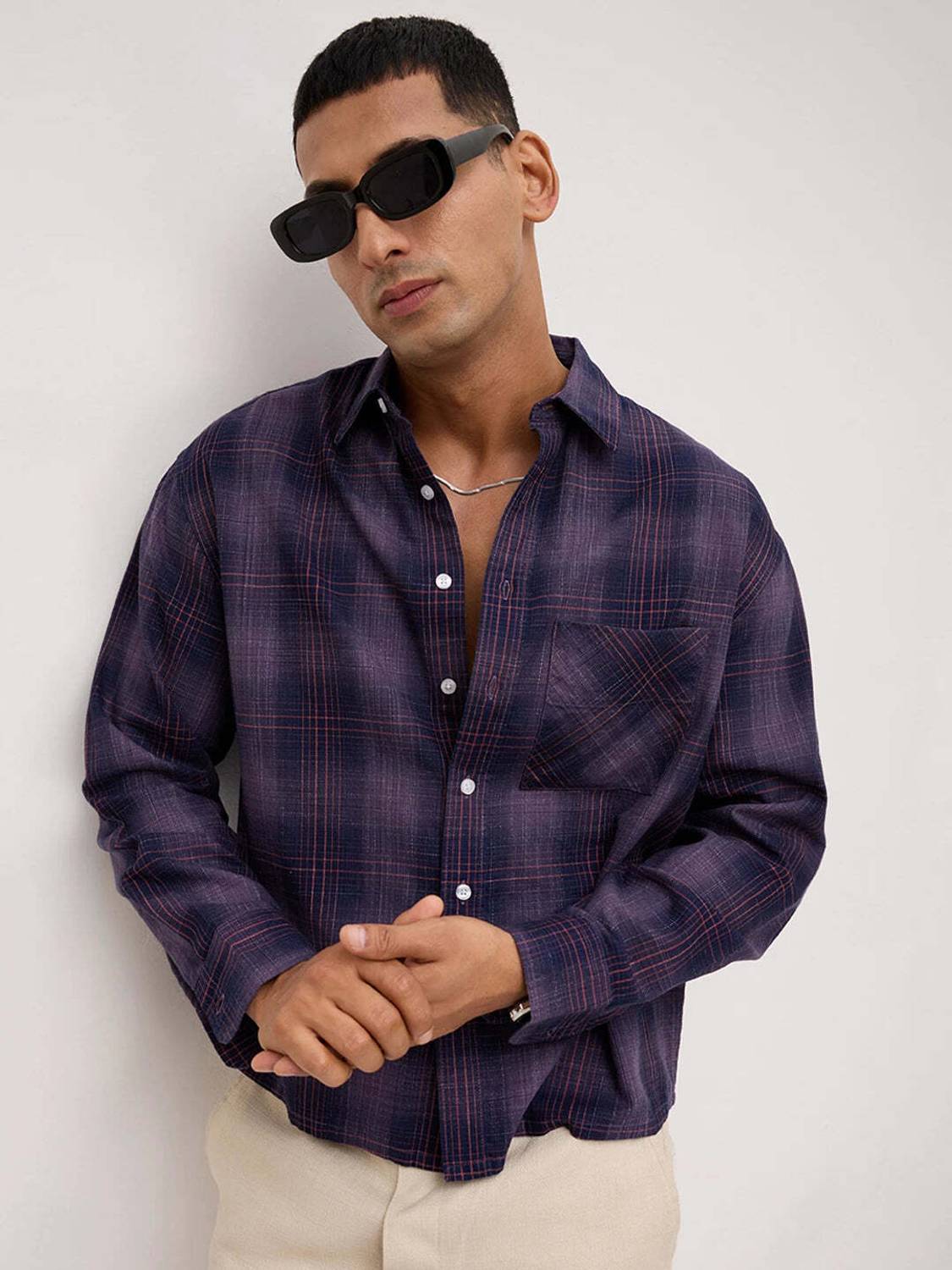 VASTRADO Men Purple Checkered Casual Shirt