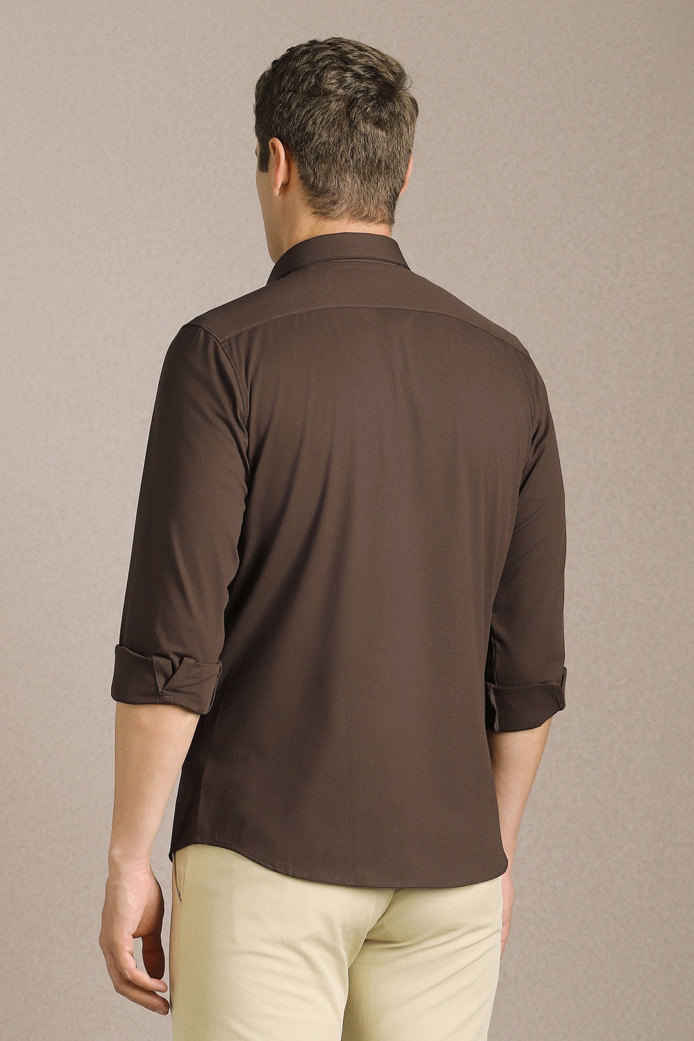 Image of LOUIS PHILIPPE Men Solid Casual Brown Shirt