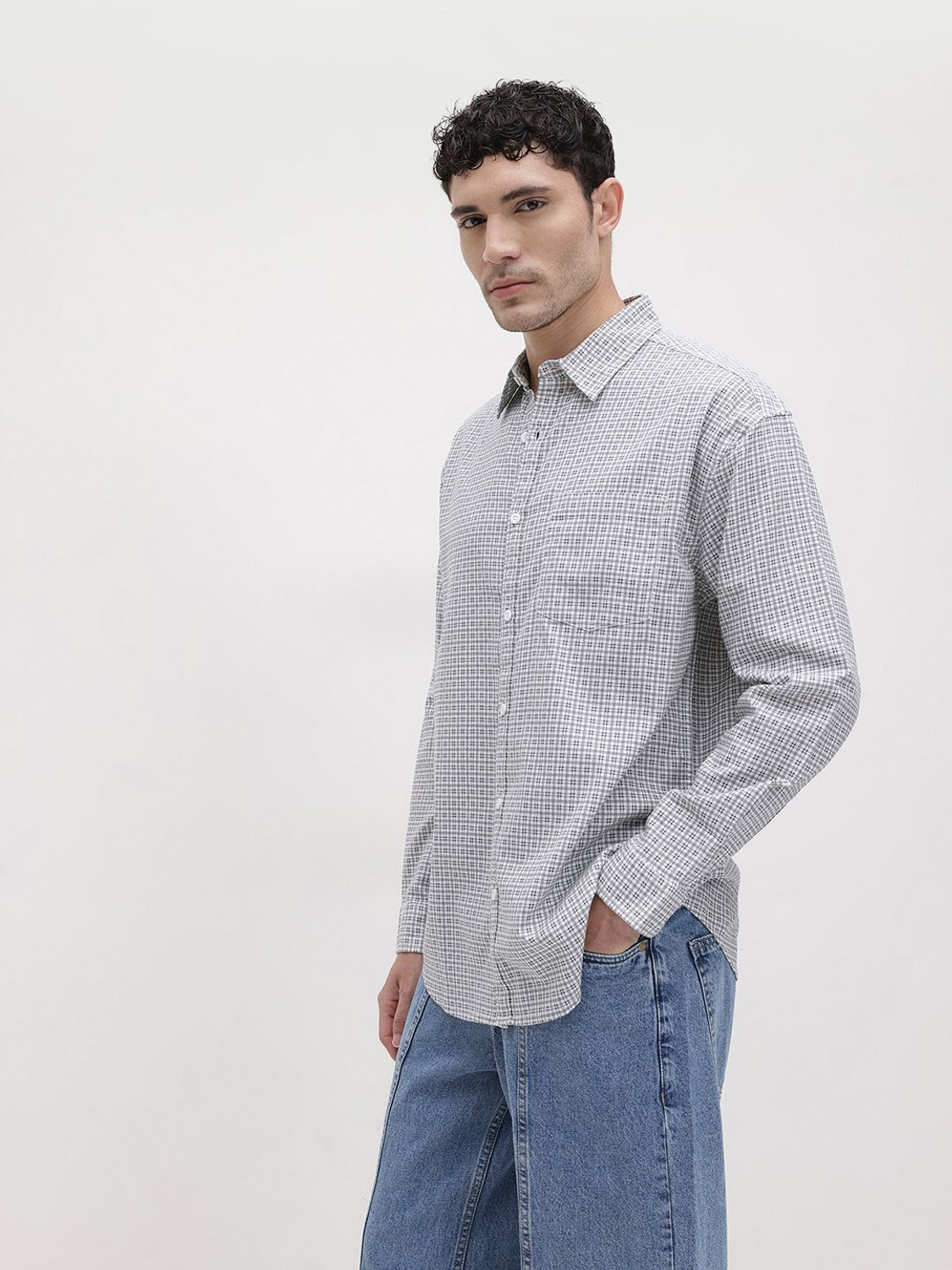 Image of Roadster Men Checkered Casual White Shirt