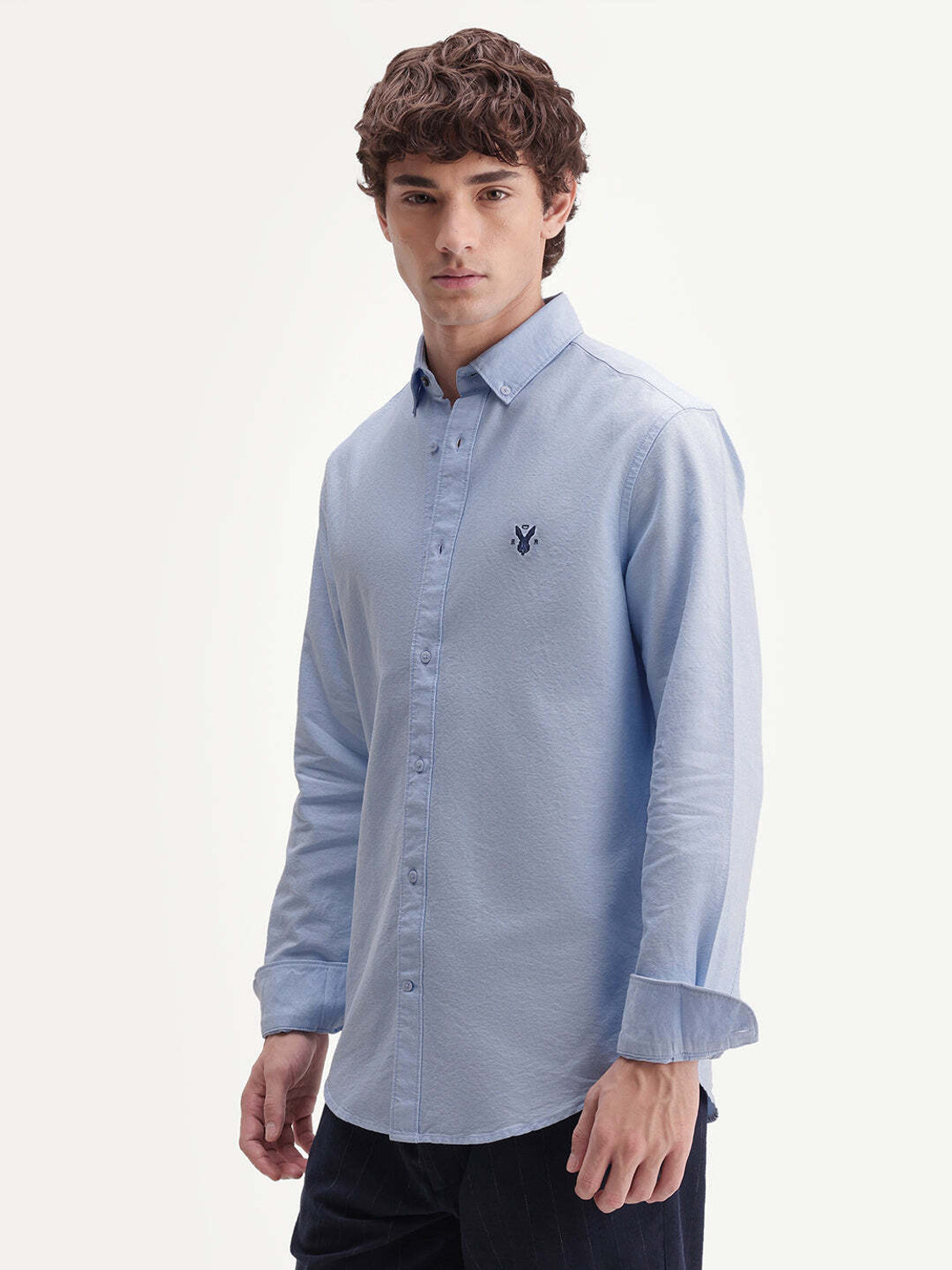 Image of RARE RABBIT Men Solid Casual Blue Shirt