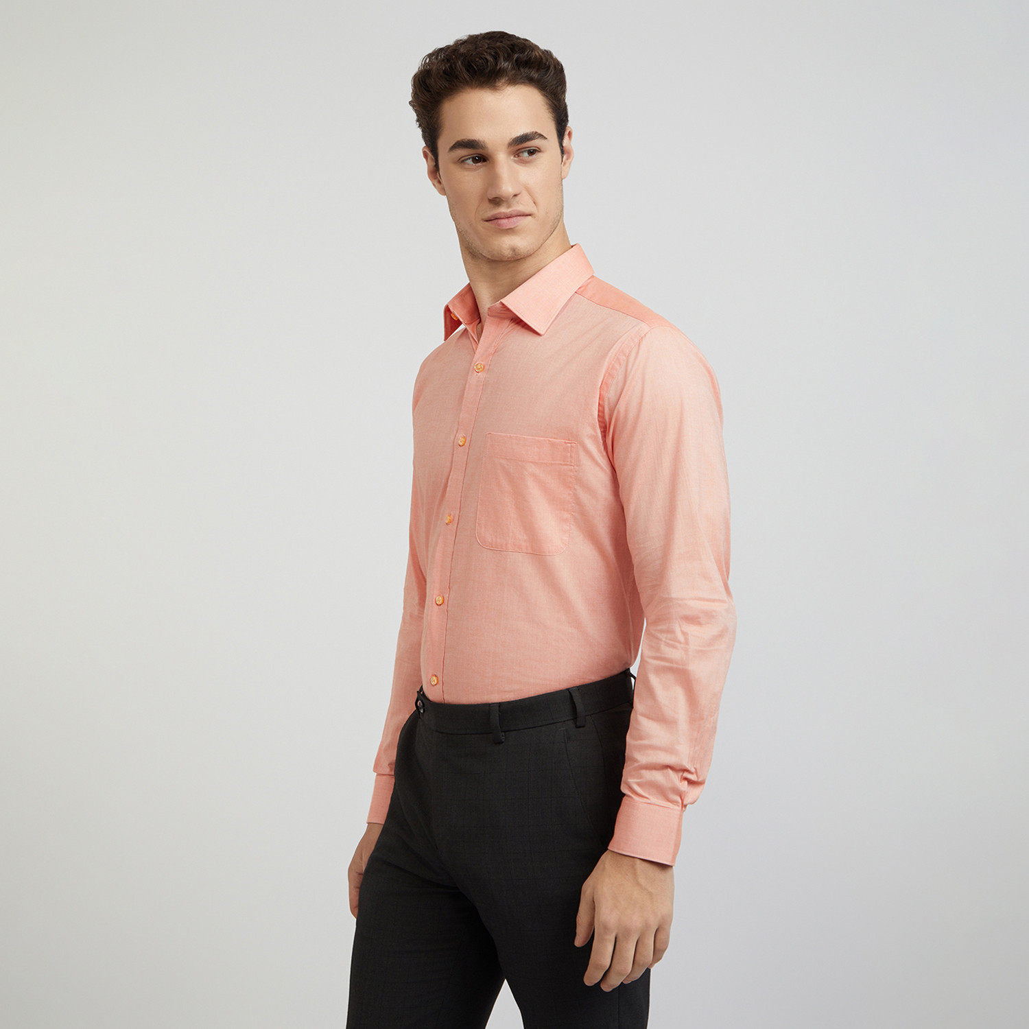 Image of Raymond Men Solid Formal Orange Shirt