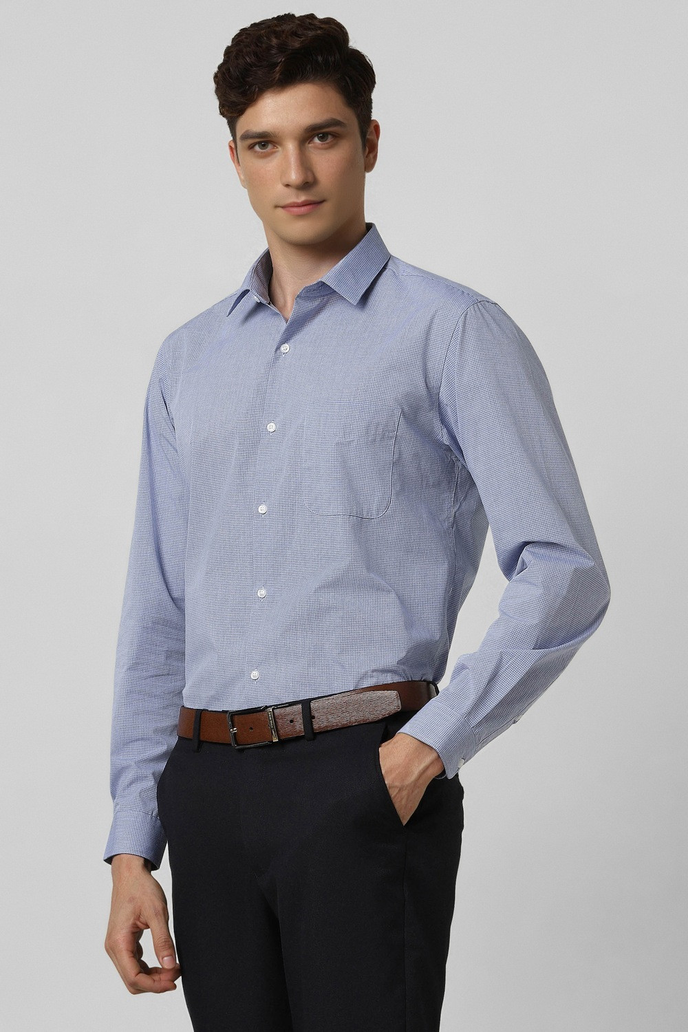Image of PETER ENGLAND Men Checkered Formal Blue Shirt