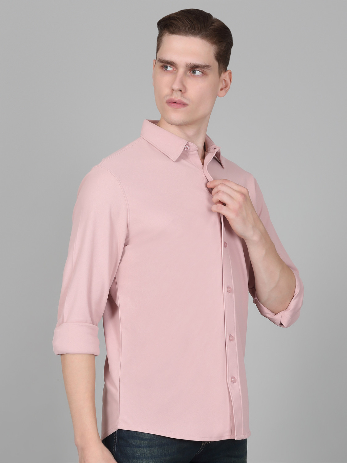 Image of CANTABIL Men Solid Casual Pink Shirt