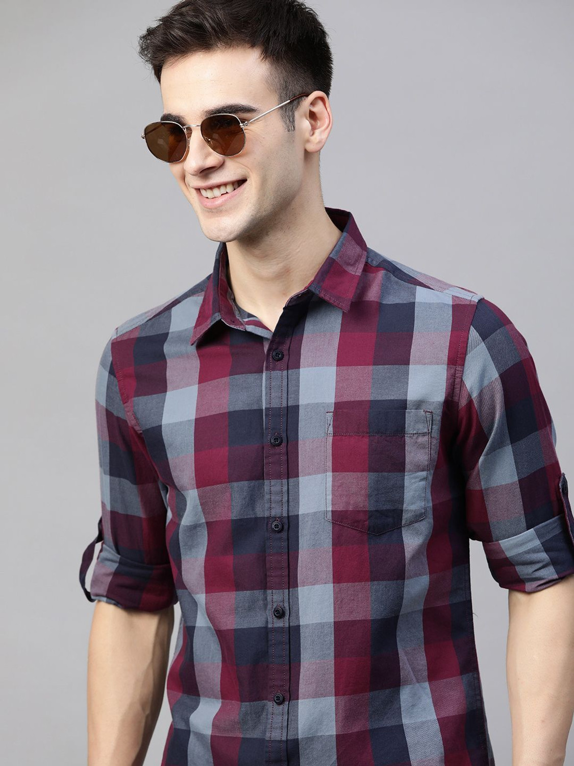 Image of HERE&NOW Men Checkered Casual Multicolor Shirt
