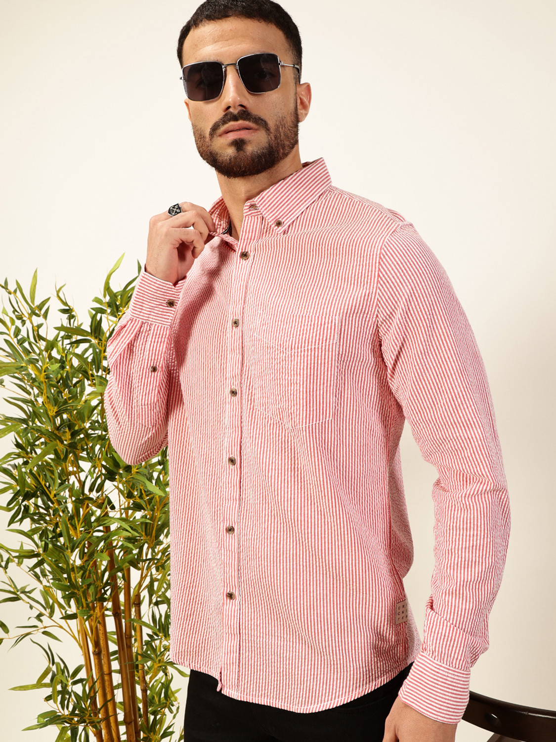 Image of THOMAS SCOTT Men Striped Casual Red Shirt