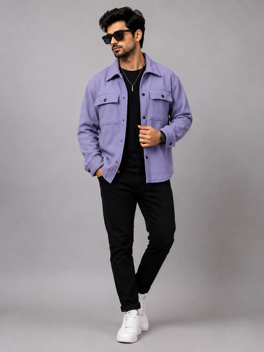 Image of the emperor Men Oversized Fit Solid Spread Collar Casual Shirt