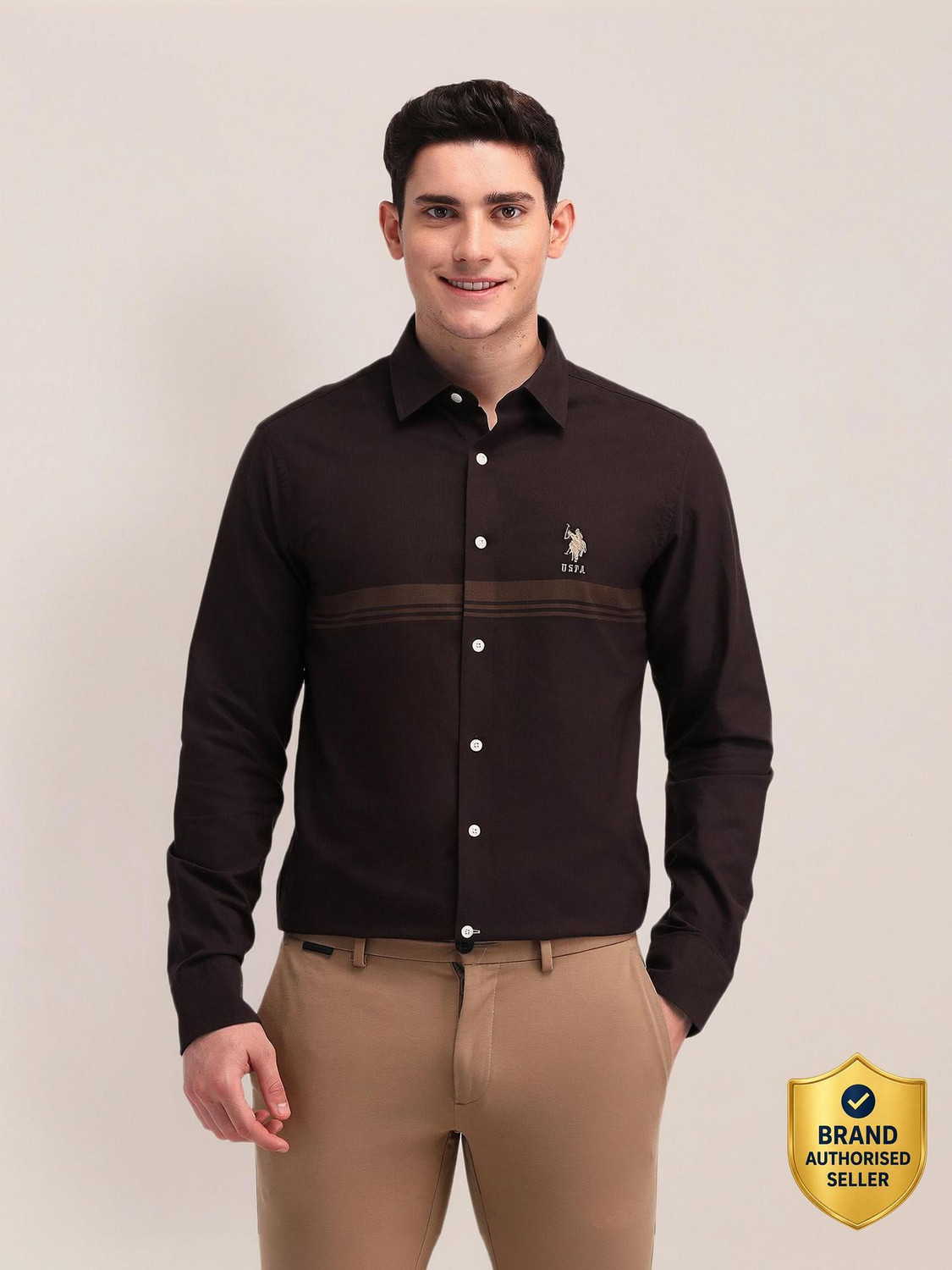 Image of U.S. POLO ASSN. Men Striped Casual Brown Shirt
