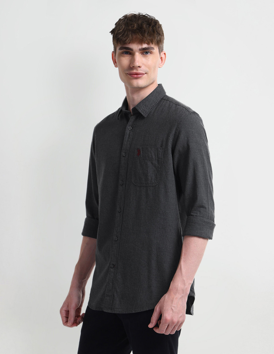 Image of U.S. POLO ASSN. Men Solid Casual Grey Shirt