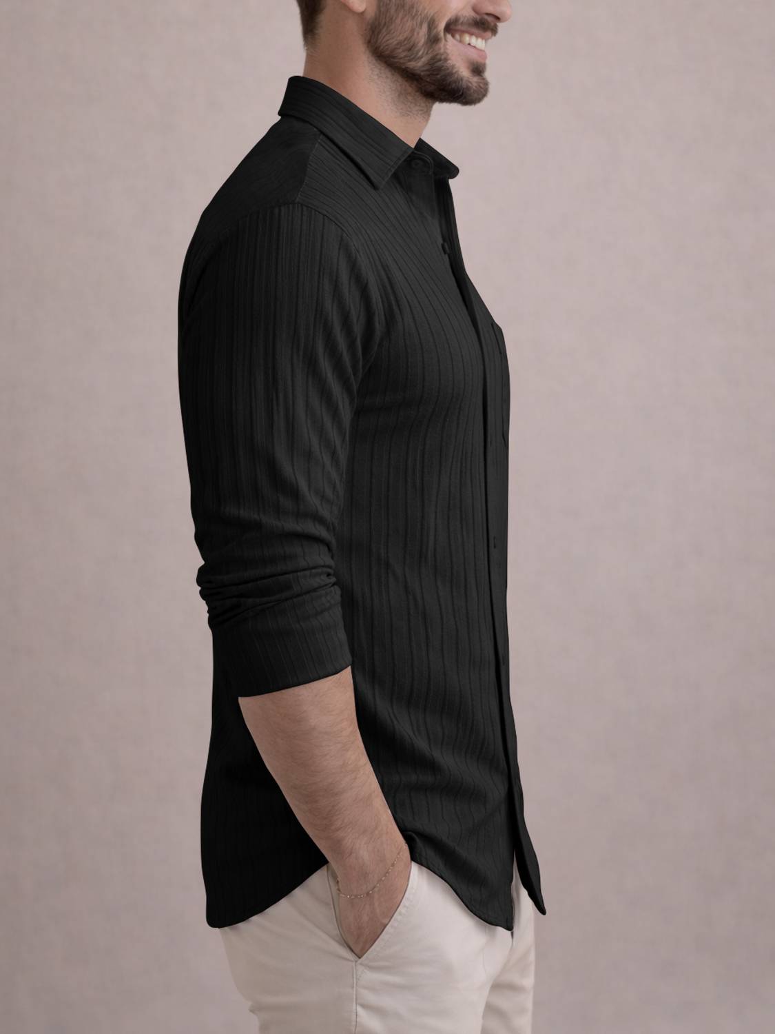 EyeBogler Men Self Design Casual Black Shirt - Image 3