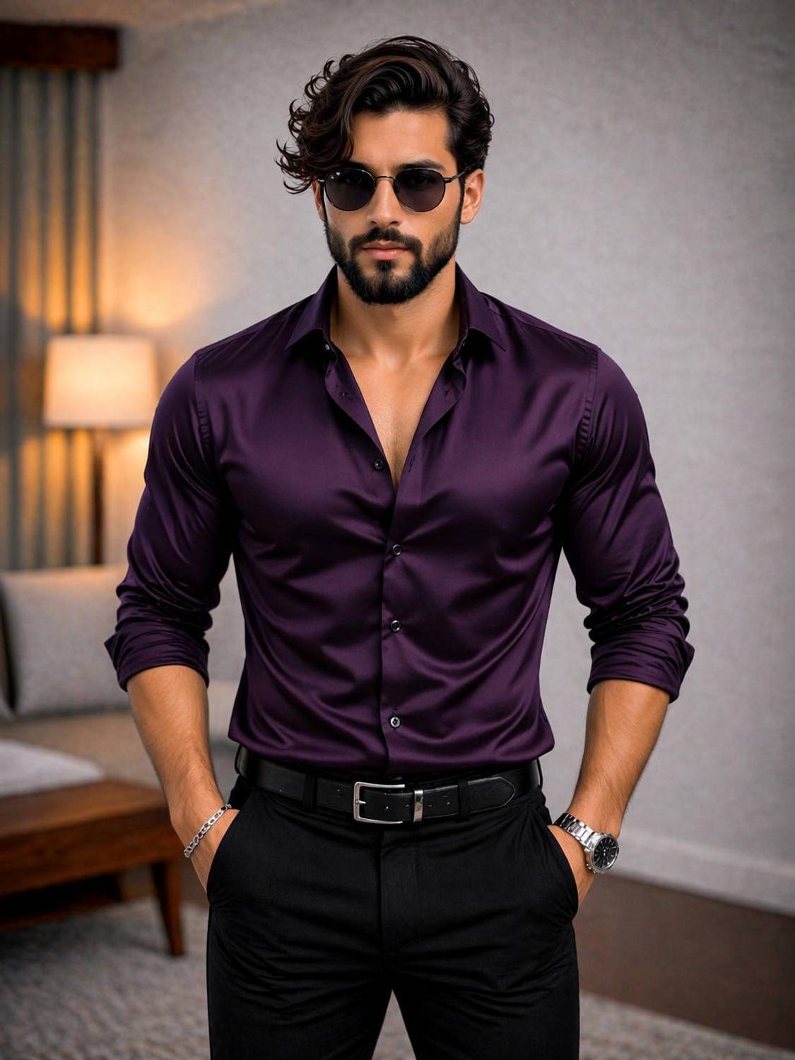 PRIVASTRAM Men Solid Party Purple Shirt