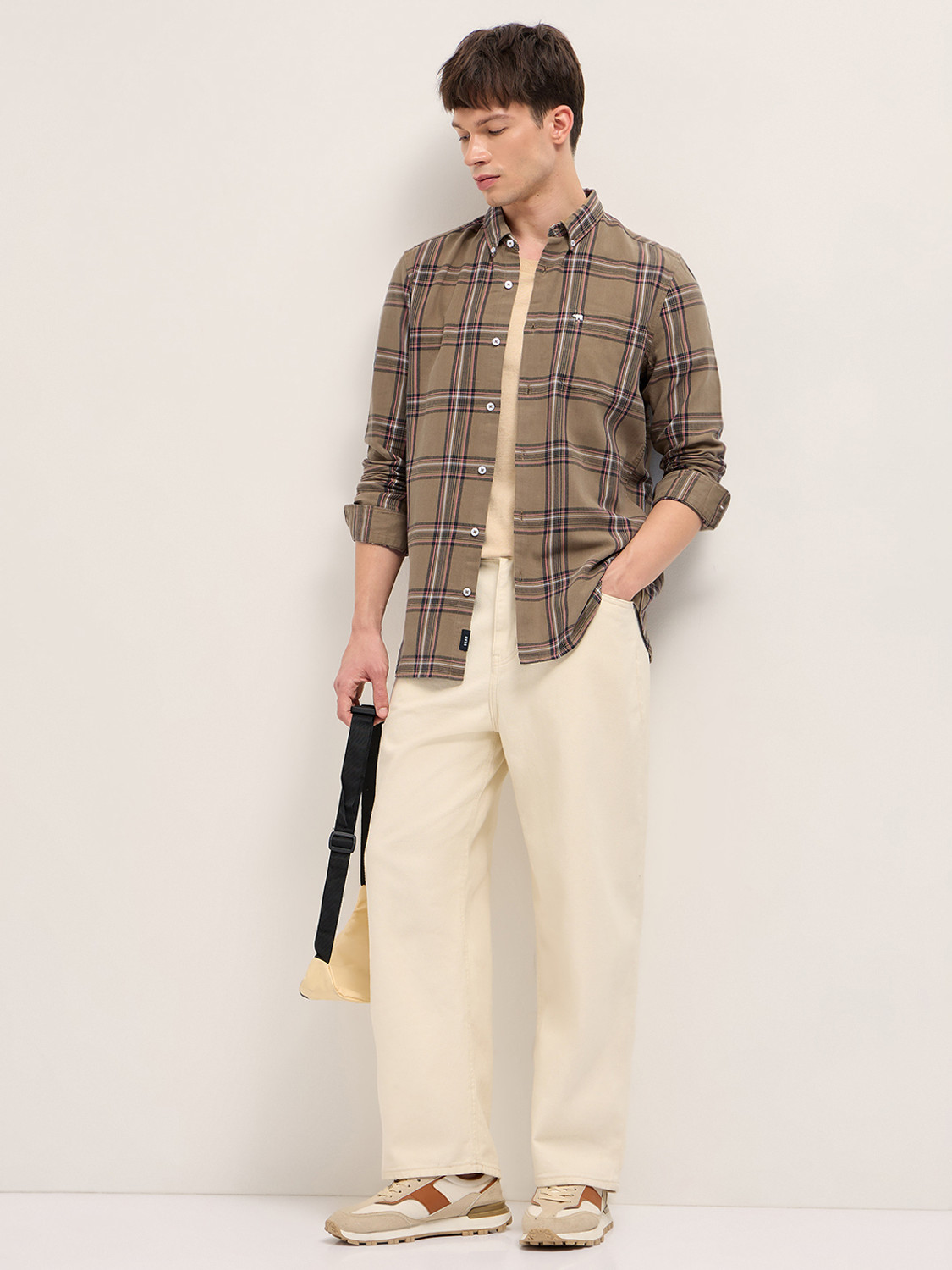 Image of THE BEAR HOUSE Men Checkered Casual Brown Shirt