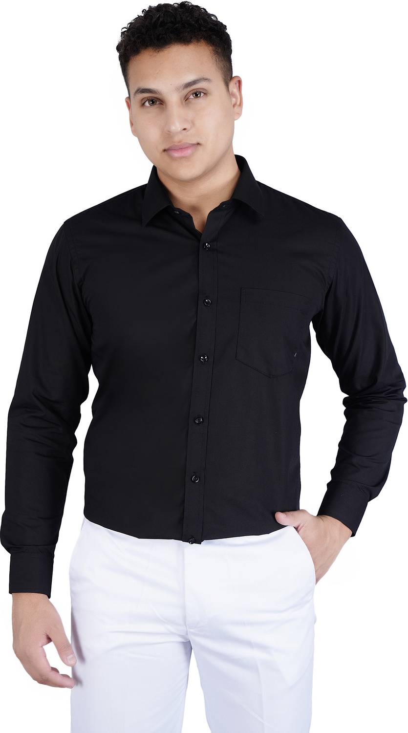 APKR Men Solid Formal Black Shirt