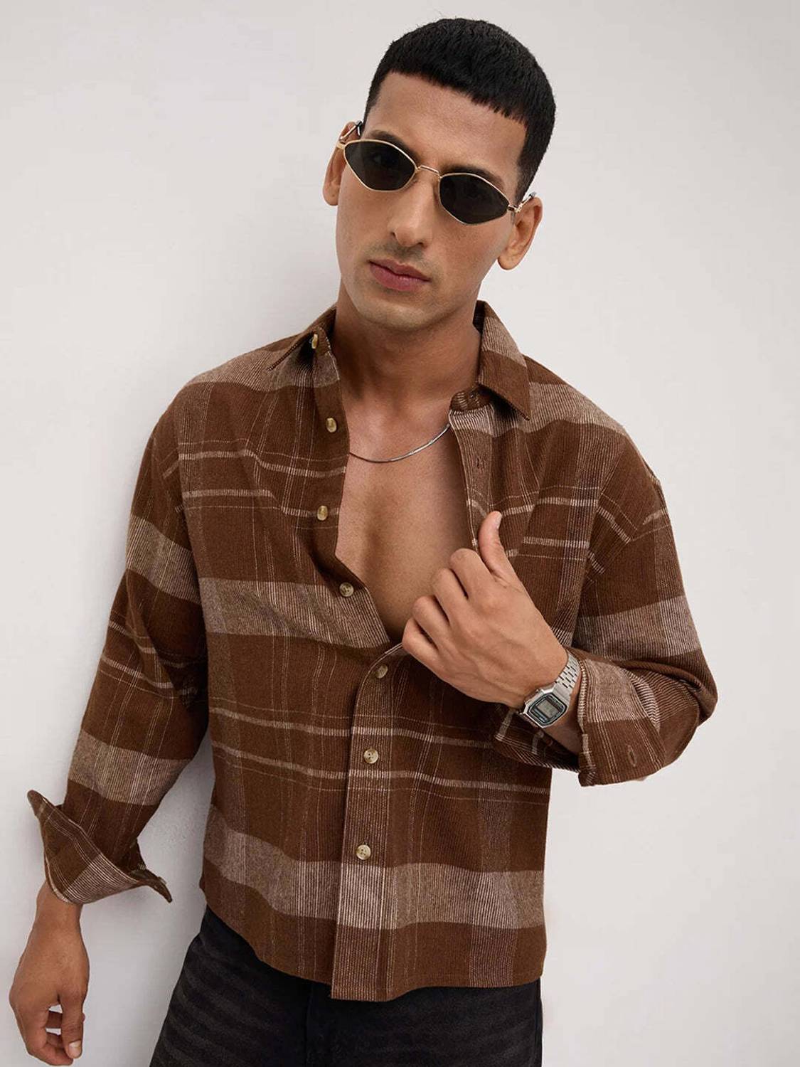 VASTRADO Men Checkered Casual Brown Shirt - Image 4