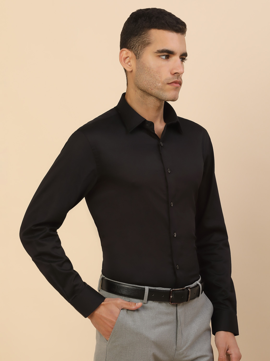 Image of CANTABIL Men Solid Party Black Shirt