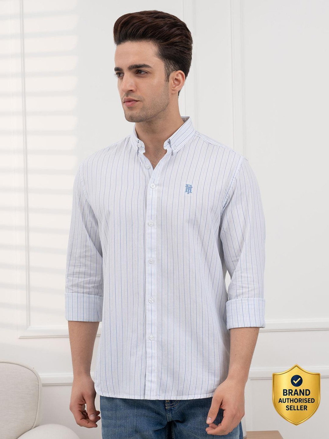 Image of RED TAPE Men Striped Casual Blue Shirt