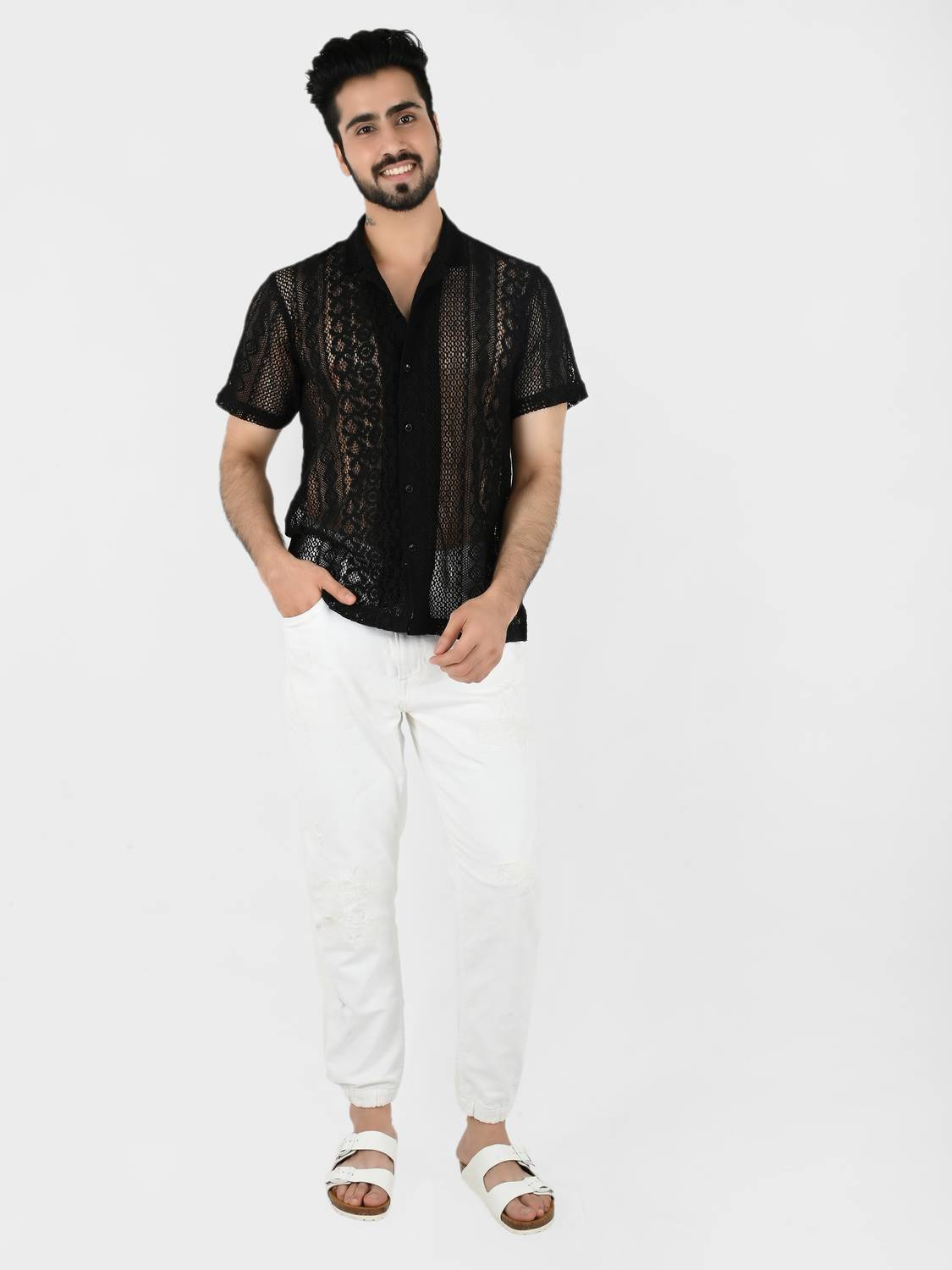 Blissence Men Self Design Casual Black Shirt