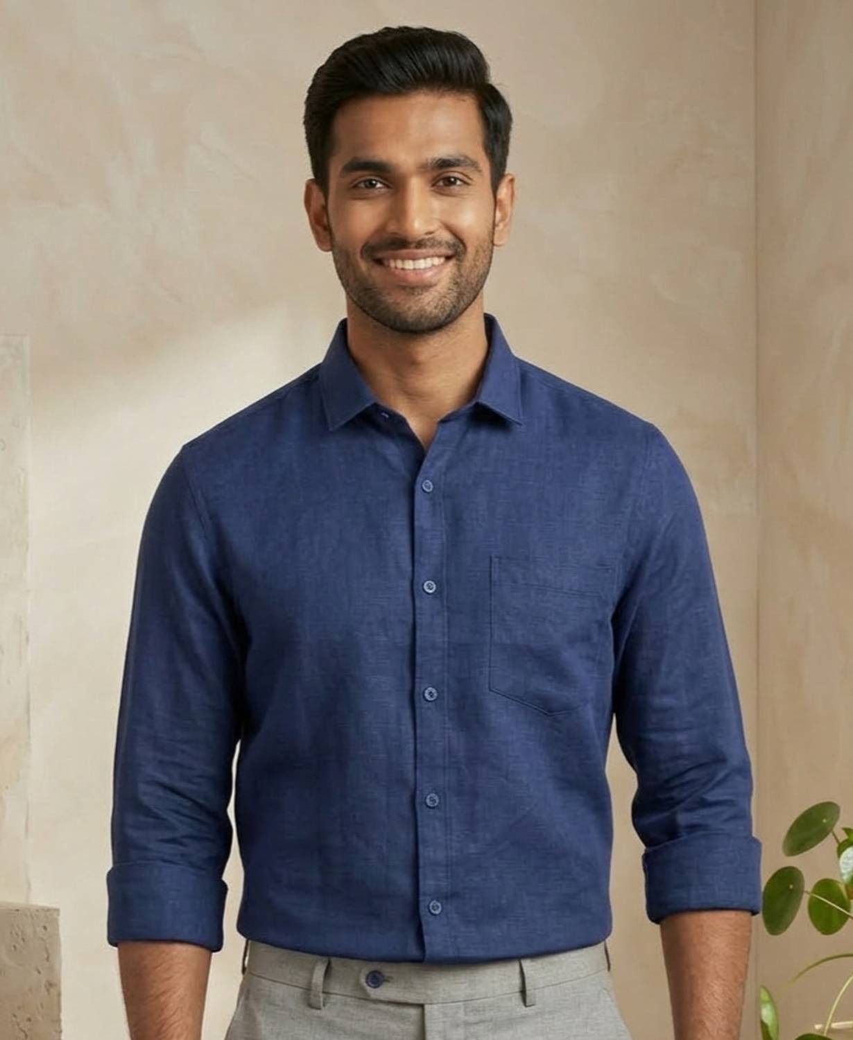 Bondia Men Solid Casual Blue Shirt