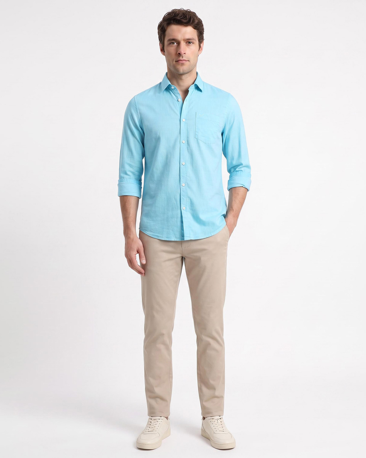 Image of Blackberrys Men Self Design Casual Light Blue Shirt