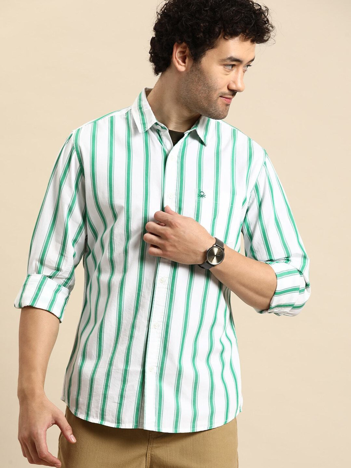 Image of United Colors of Benetton Men Striped Casual Blue Shirt