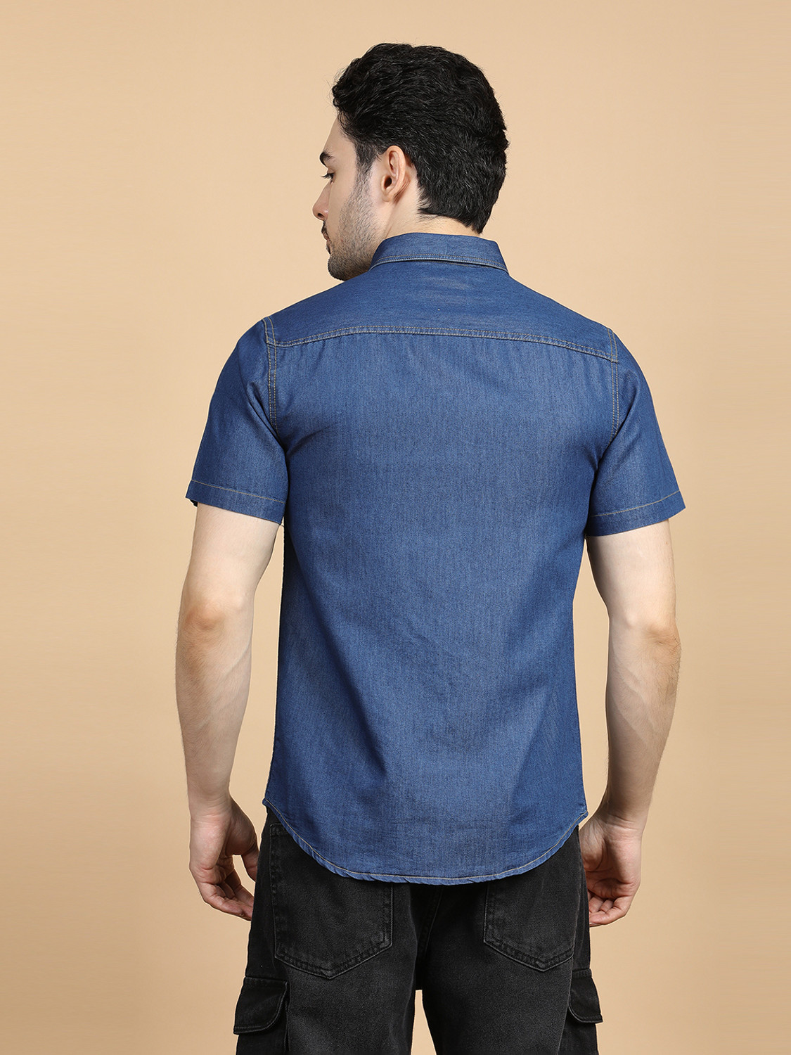 Image of GRANDSTITCH Men Washed Casual Light Blue Shirt