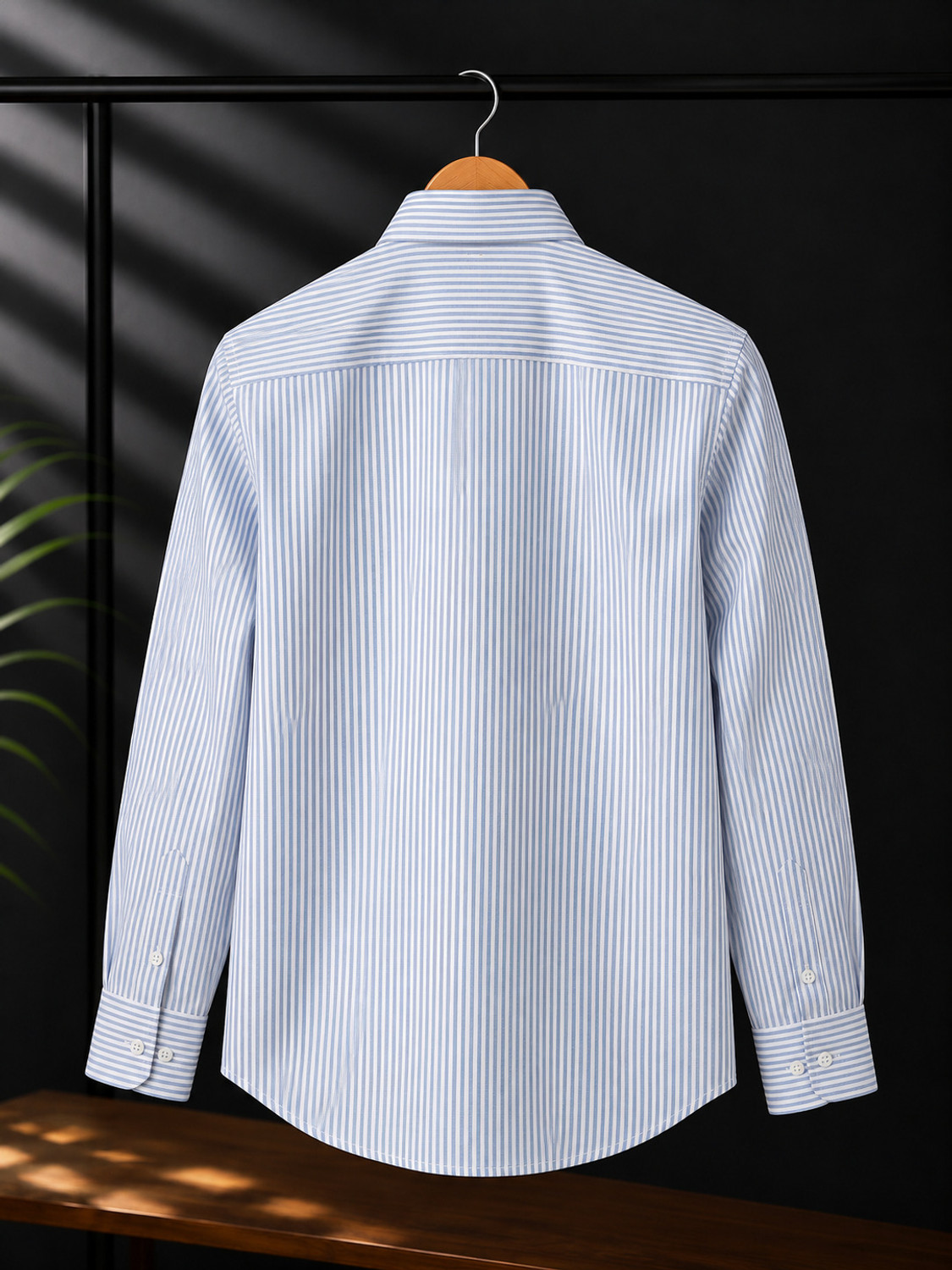 Image of Lyphy Men Striped Casual White, Light Blue Shirt