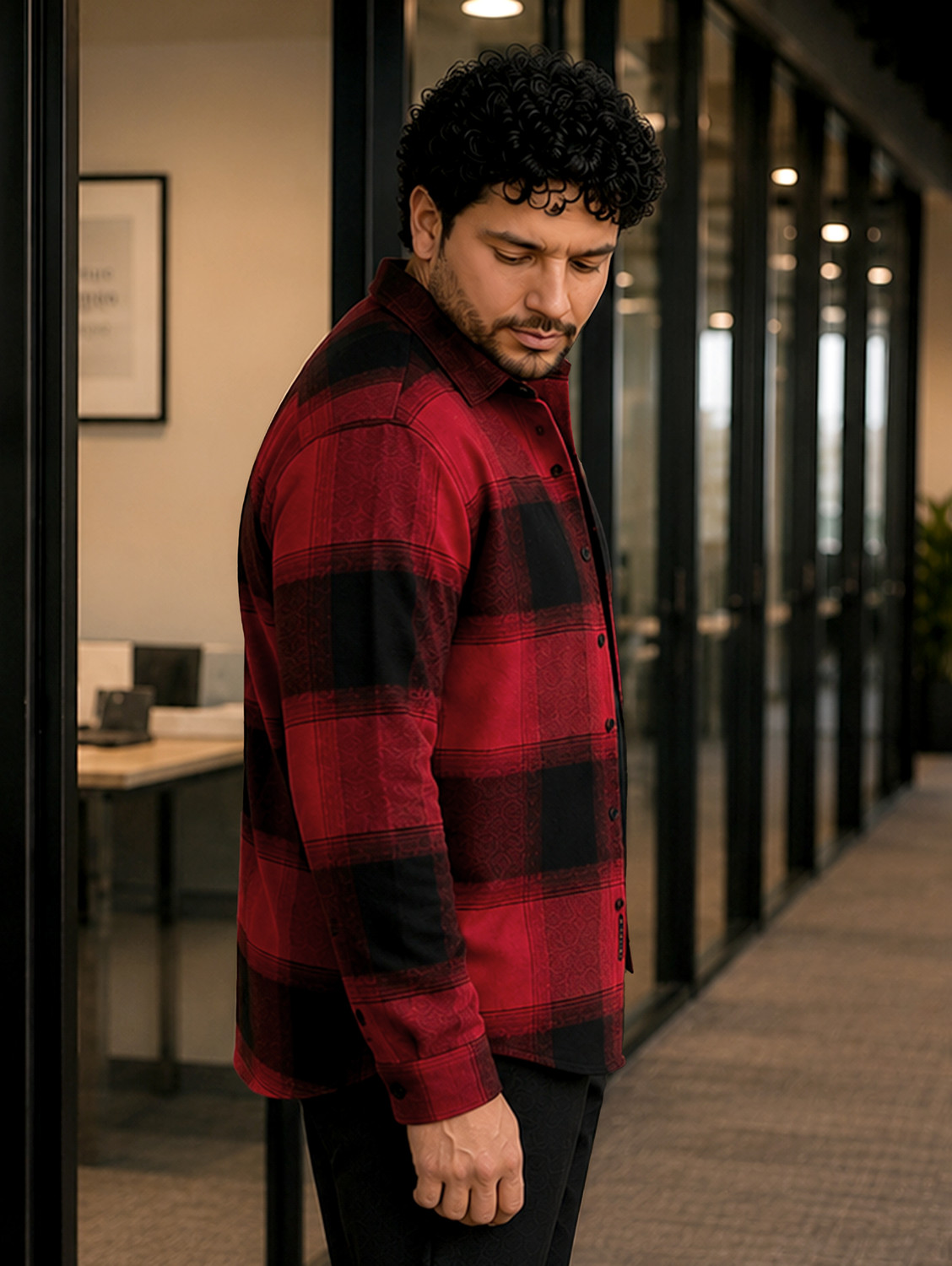 Image of Instafab Plus Men Checkered Casual Maroon Shirt