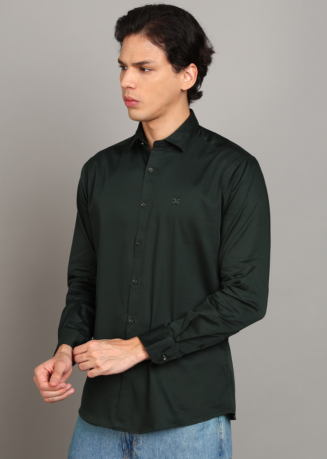 Image of KILLER Men Solid Casual Green Shirt