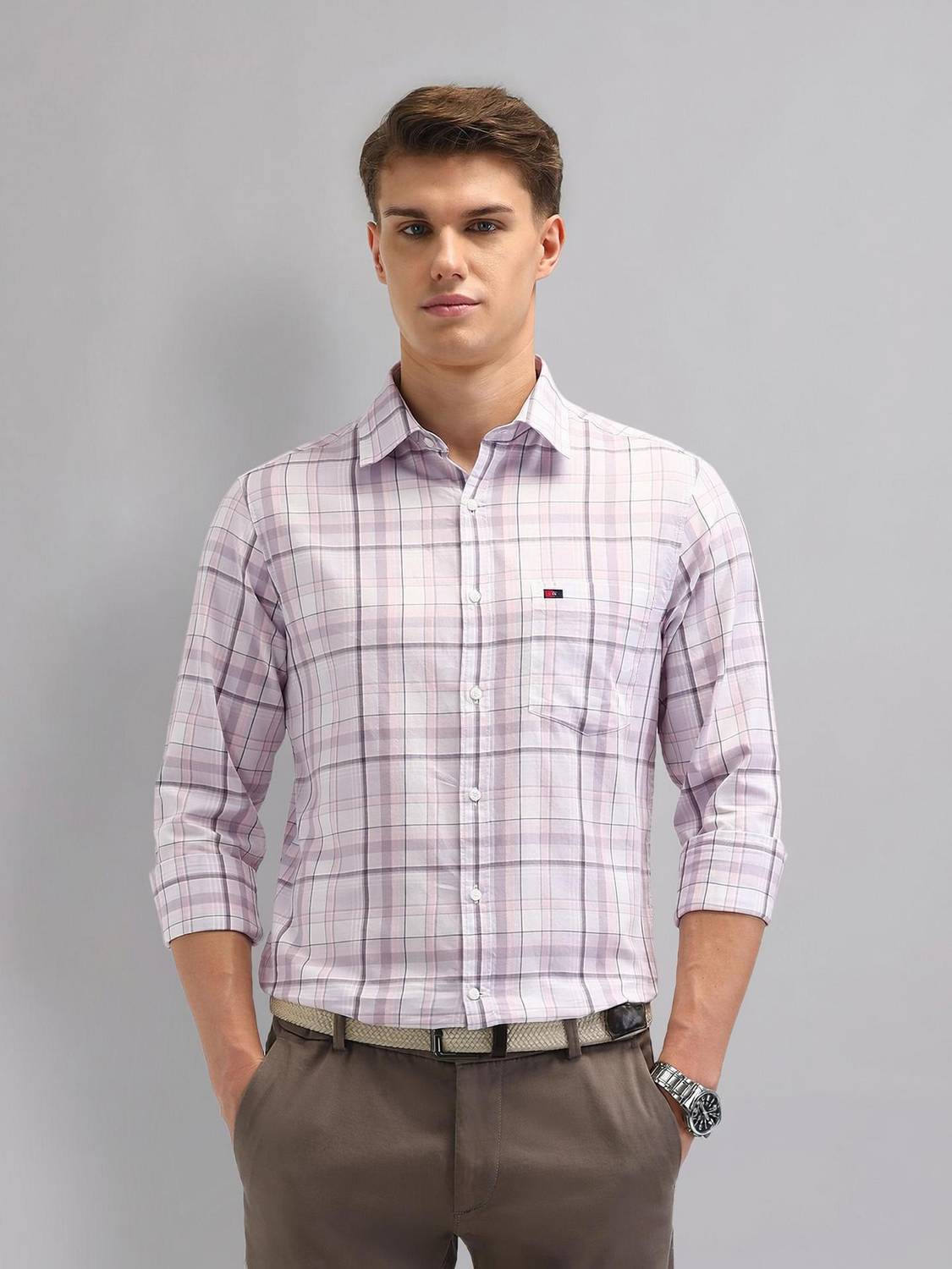 AD by Arvind Men Checkered Casual Pink Shirt