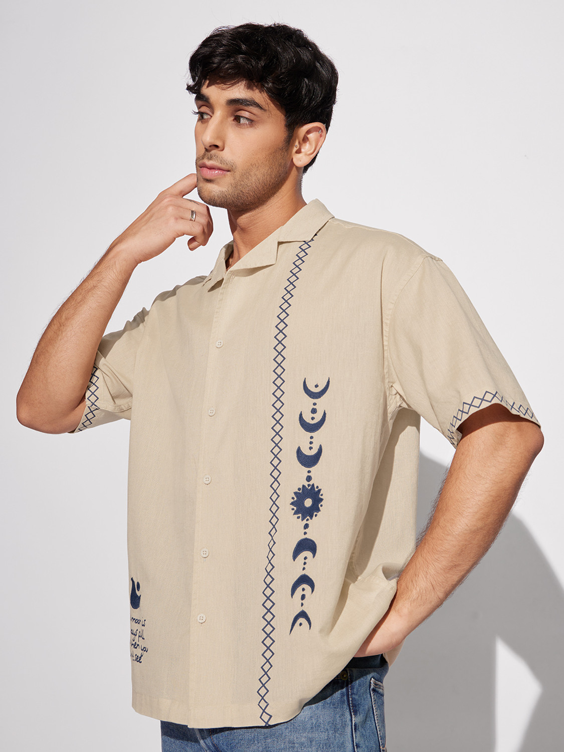 Image of The Souled Store Men Embroidered Casual Beige Shirt